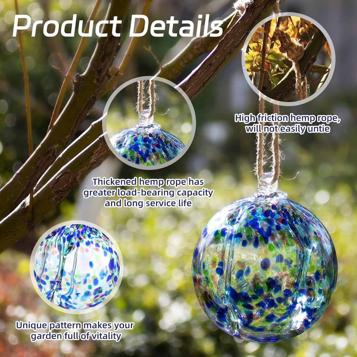 VOREEN 6" Hanging Glass Garden Gazing Ball Hand Blown Glass Witch Ball Christmas Ornament Friendship Balls for Outdoor Garden Patio Window Home Décor Gift for Mom Wife Friend, Green Blue