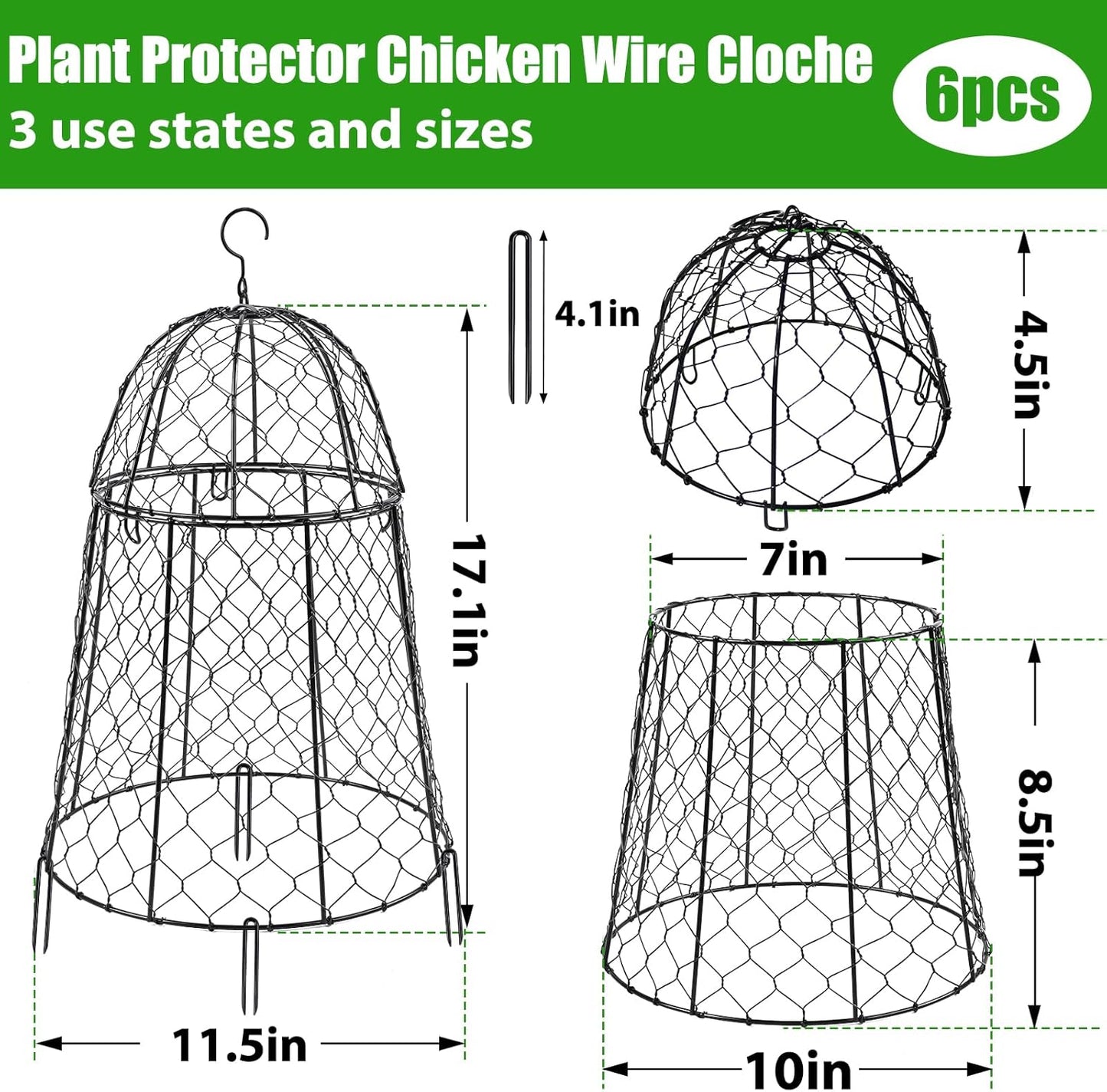 Phoncoo 6 Pack Garden Cloches for Plants, Sturdy Plant Protectors from Animals, Chicken Wire Cage for Garden Cages to Keep Bunnies Chicken Squirrels Birds Animals Out