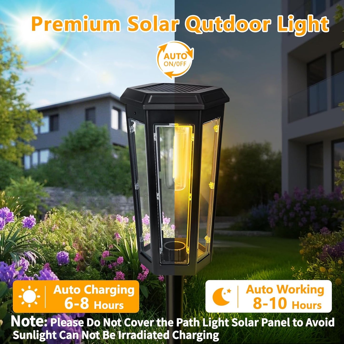 Solar Pathway Lights Outdoor, 4 Pack Bright Solar Lights Outdoor Waterproof, Bright Up to 10 Hrs, Auto On/Off Garden Lights for Yard, Landscape, Driveway, Walkway with 2 Lighting Modes