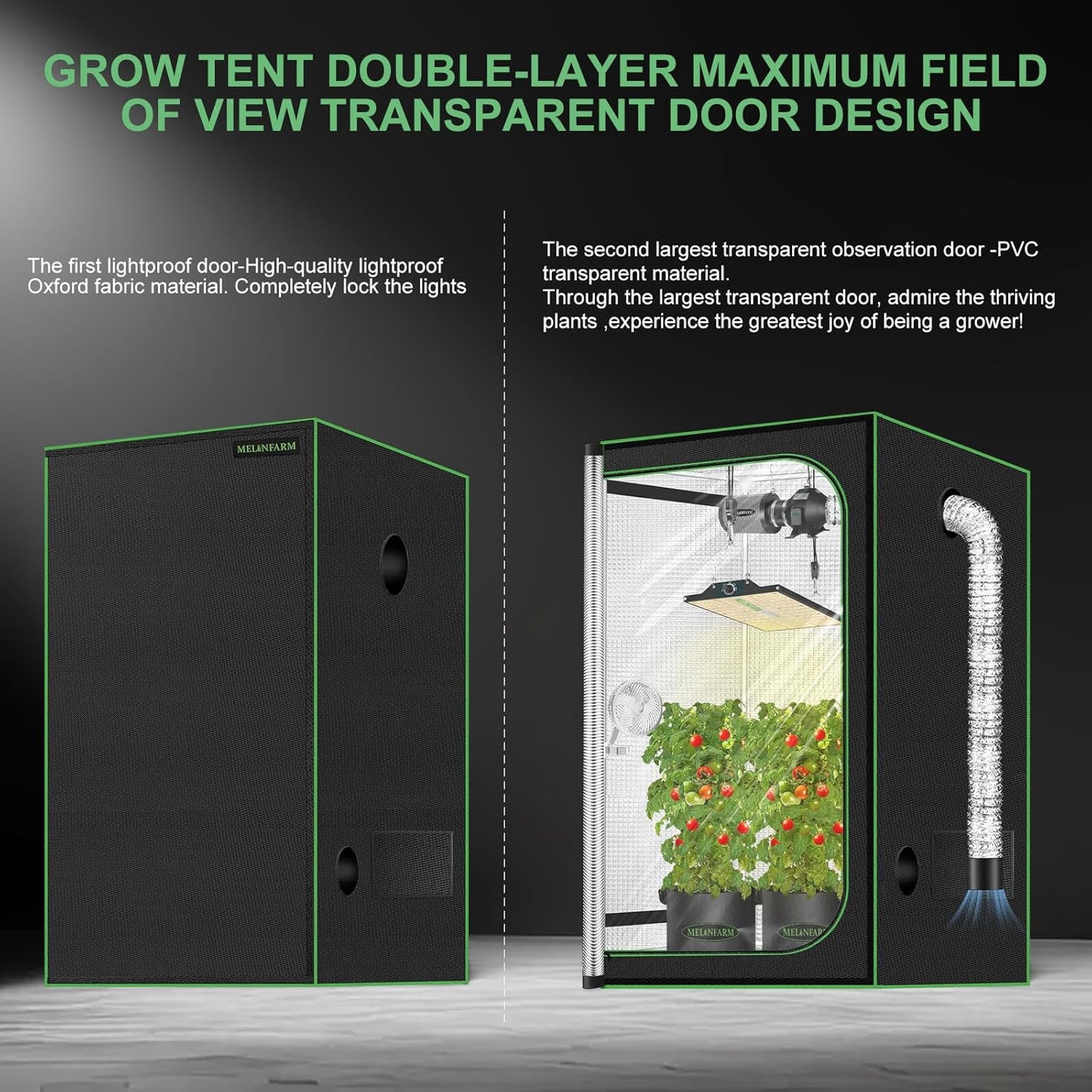2x2 Grow Tent, 24"x24"x48" Double Transparent Viewing Door Indoor Grow Tent, Growing Tent with High Reflective Mylar & Floor Tray, Plant Tent for Indoor Hydroponics Growing