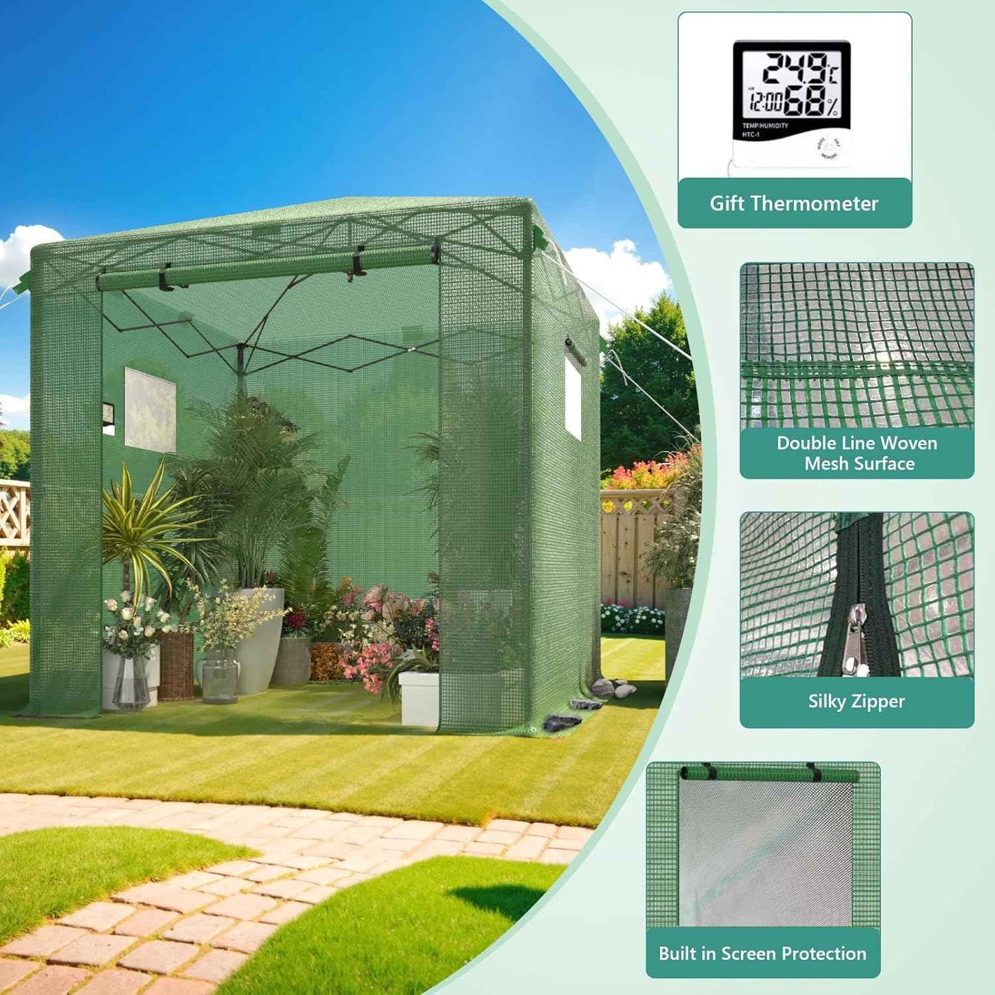 Pop Up Greenhouse, 8x6 FT Pop Up Green House for Outdoors, Portable Greenhouses, Walk-in Greenhouses, Popup Greenhouse Kit, Easy Set Up