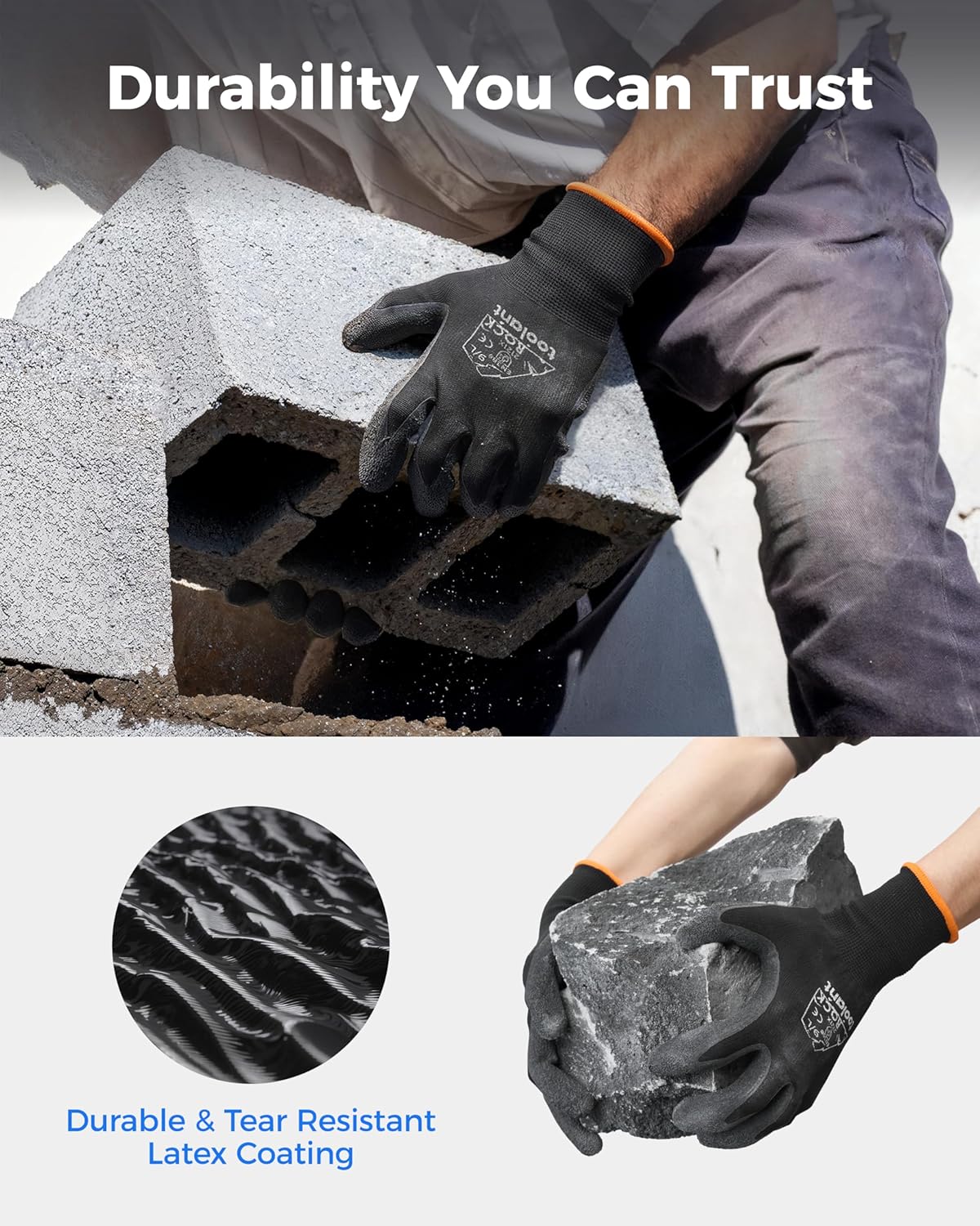 toolant Crinkle Latex Work Gloves Bulk, Rubber Coated Safety Work Gloves for Men and Women, 120 Pairs for Construction, Gardening, Warehouse (Gray, XL)