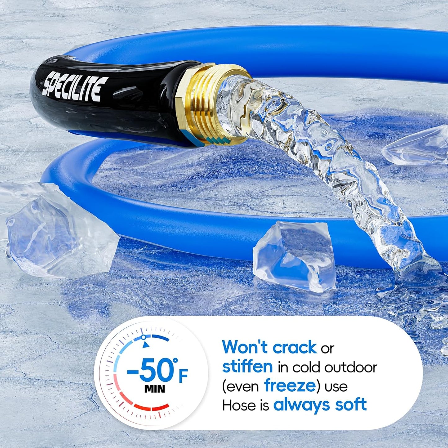 Hot/Cold Garden Water Hose 100 ftx 3/4 in, -50℉ To 190℉, Heavy Duty, Flexible, Burst 605 Psi, Lightweigh, Upgraded Rubber Pipe with 3/4" Brass Fittings For Backyard, Outdoor, Farm, Blue