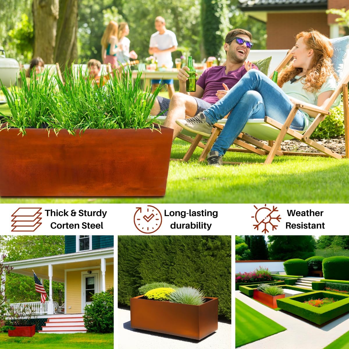 Corten Steel Planter Large Rectangle for Outdoor, Metal Planter Box - 46x20x20 inch - Flower Pot for Garden, Patio, Commercial, Farmhouse, Industrial - Long Rectangular Plants Container