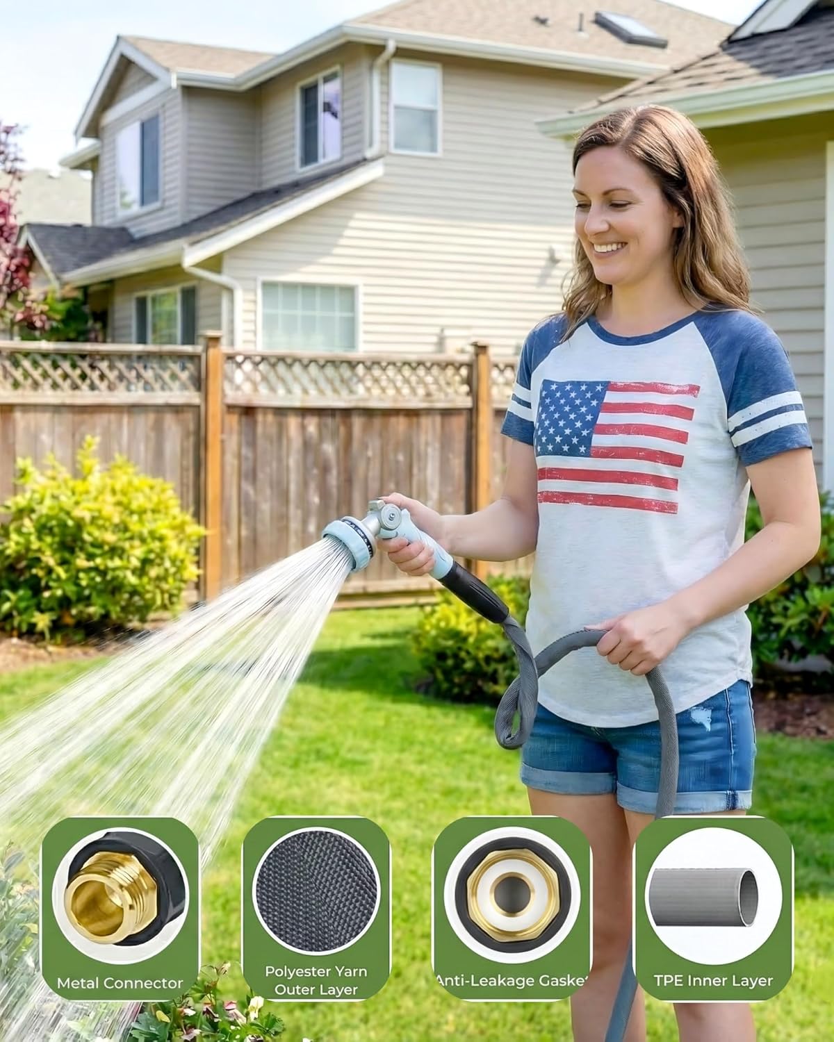 Lightweight Garden Hose 100FT, Flexible Kink Resistant Water Hose, Non-Expanding Heavy Duty for Lawns RV Gardening and Outdoor, 5/8 inch