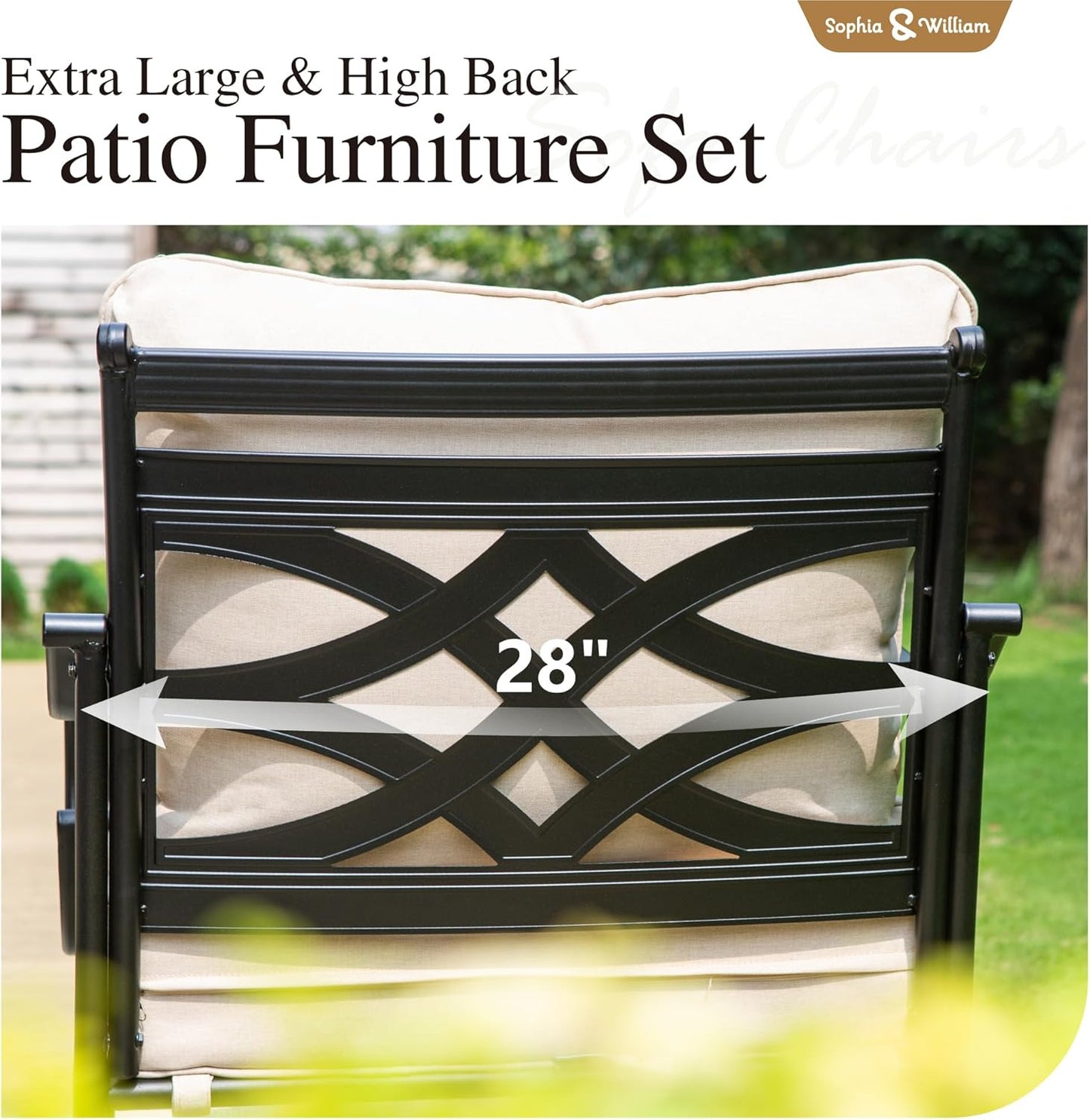 Sophia & William 5 Pieces Outdoor Patio Furniture Set with Gas Fire Pit Table, Patio Conversation Set with 4 Extra Large & High Back Motion Sofa Chairs & 28-Inch Fire Pit