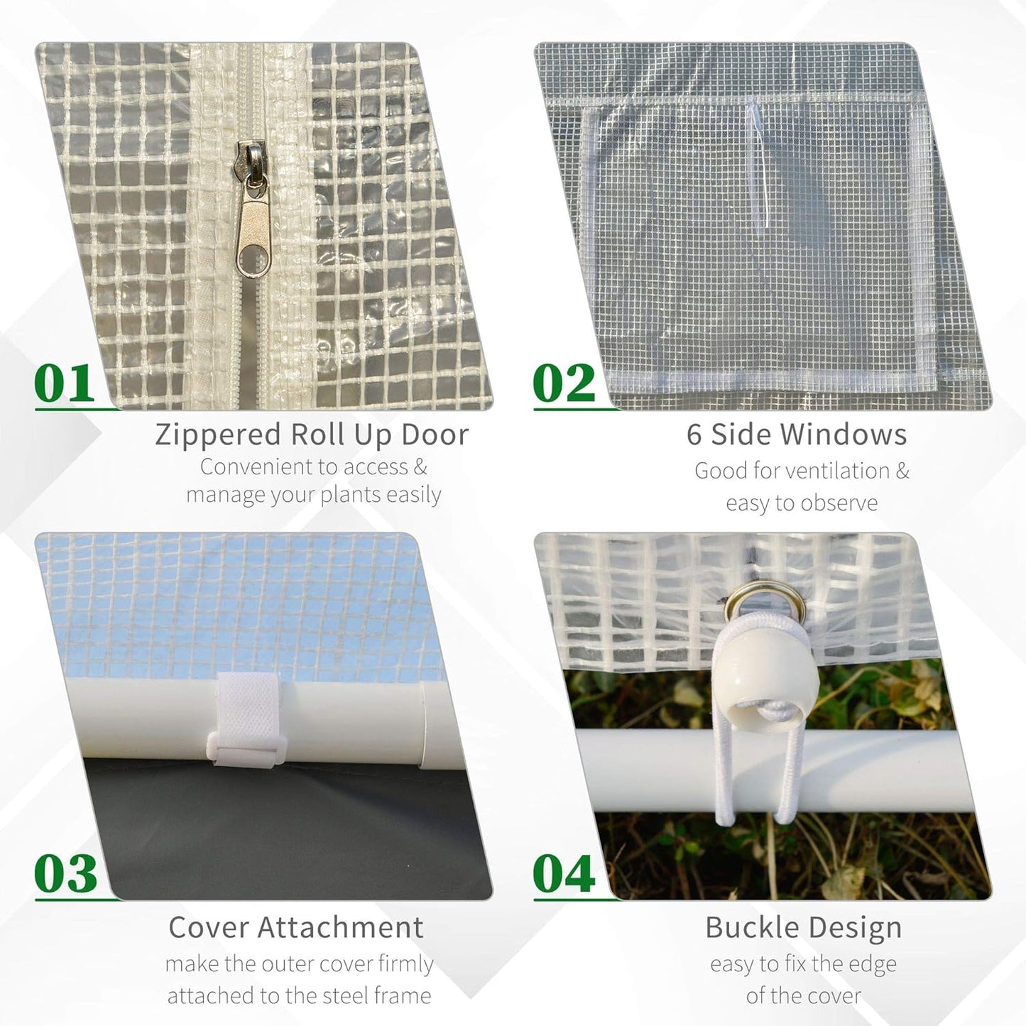 Outsunny 20' x 10' x 9' Walk-in Greenhouse, Outdoor Garden Warm Hot House with 6 Roll-up Windows, 2 Zippered Doors and Weather Cover, White