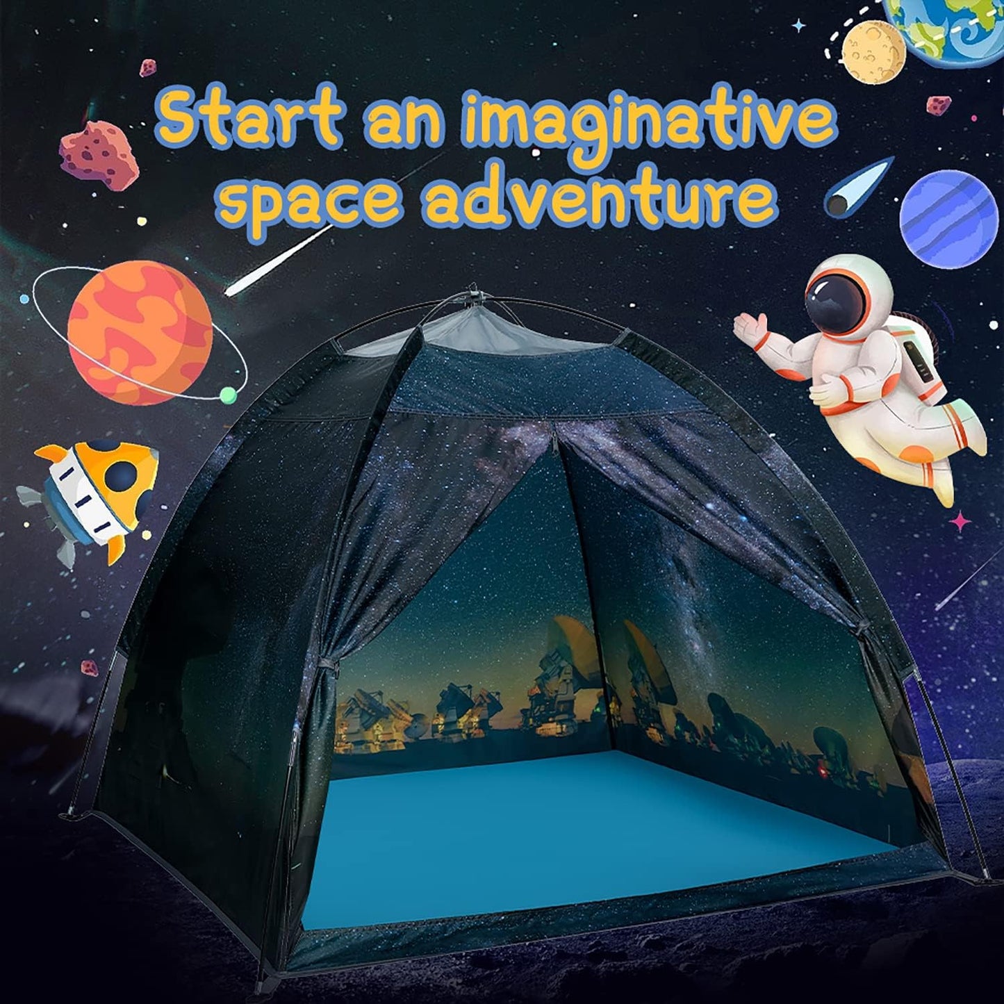 Magnetic Kids Play Tent - Imaginative Popup Space Tent for Indoor/Outdoor Fun - Galaxy Dome Playhouse for Boys & Girls - Perfect Kid's Gift - 47" x 47" x 43"
