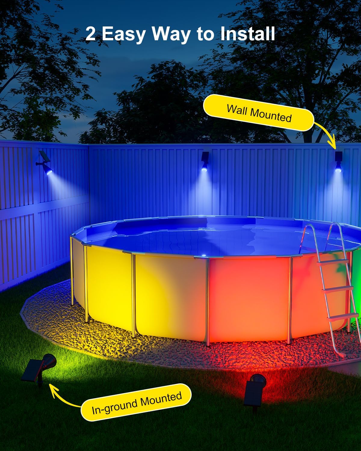 Color Changing Solar Spotlights Outdoor for Tree, Flower, Plant, Statue, Decorations, Wall, Waterproof Rainbow Lanscape Spot Lights for House Outside, Yard, Garden, Patio, 8 Coloful Uplighting Modes