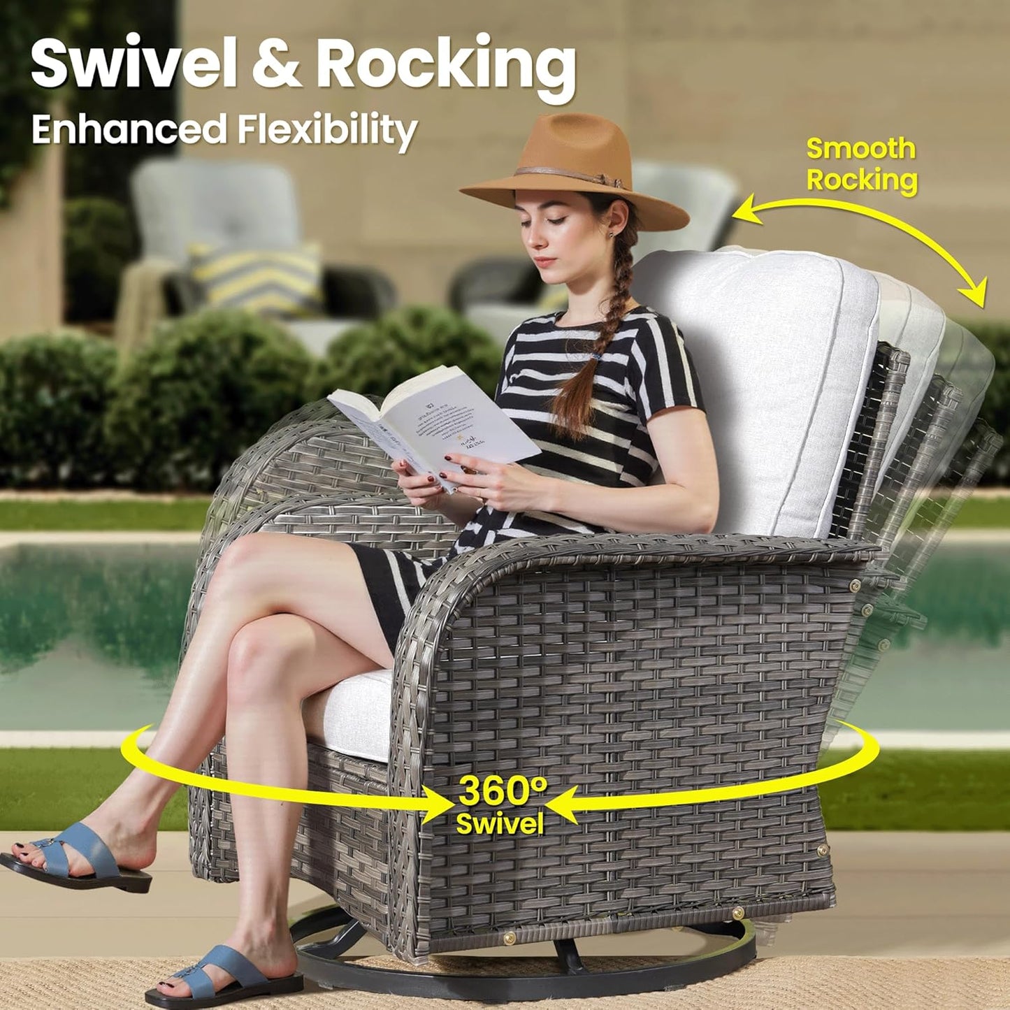 ovios 8 Pieces Patio Furniture Set, Outdoor Wicker Sofa with Swivel Chairs, Coffee Table, All Weather High Back Rattan Loveseat Couch with Comfy Cushions, Grey