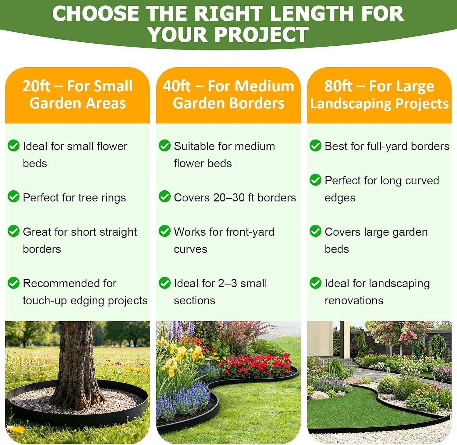 Garden Edging Border, 4 Inches Tall, 80 Feet Landscape Border Edging with 100 Metal Stakes, Plastic Edging for Landscaping, Flower Beds, Yards, Tree Rings, and Lawn Borders