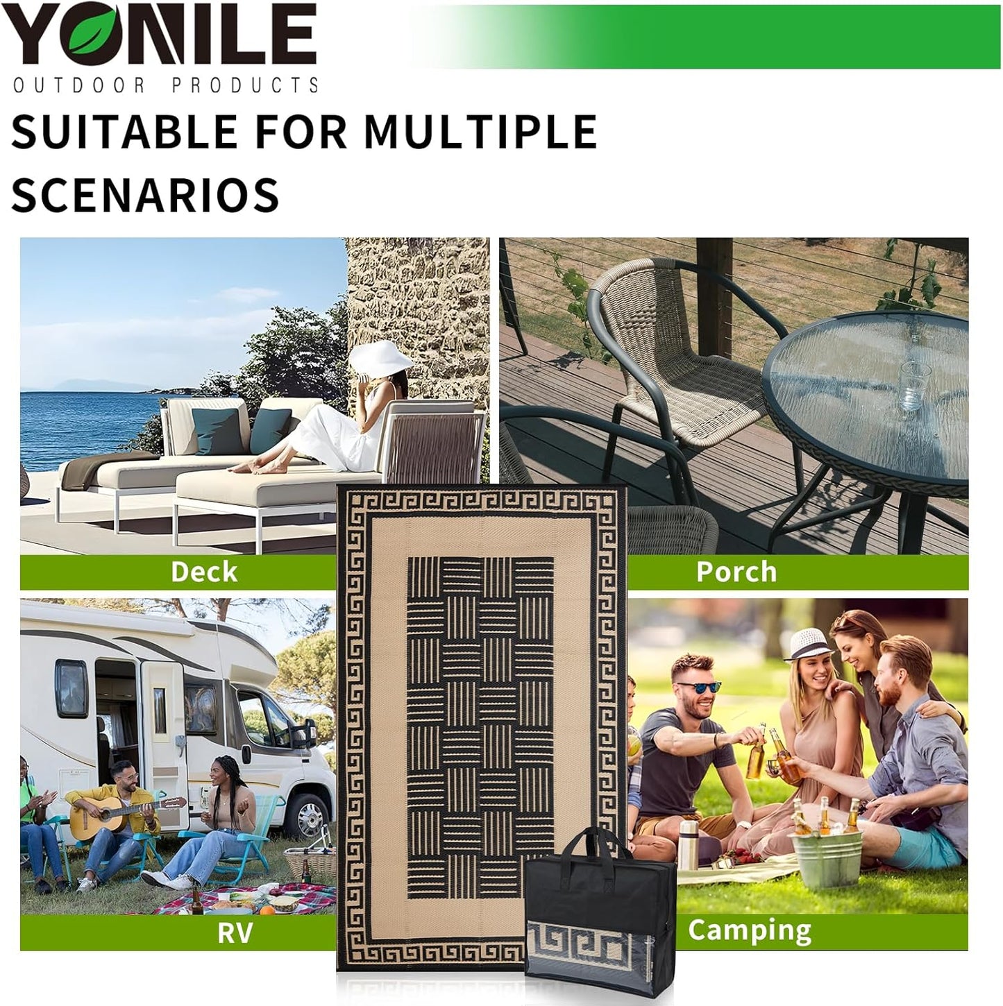 Outdoor Rug 5x8 ft Waterproof, Reversible Outdoor Plastic Straw Rug for Patios Clearance, Outdoor Area Rug Carpet RV Mat for Camping Backyard Deck Porch