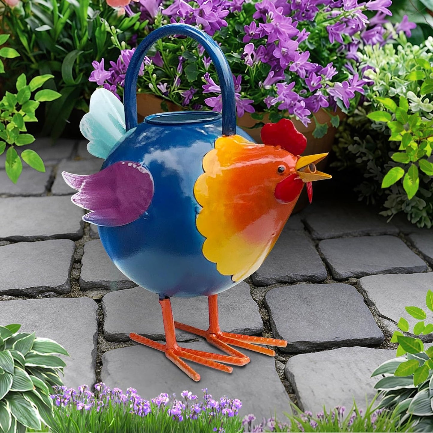 Metal Rooster Watering Can, Cute Watering Can for Indoor/Outdoor Plants, Durable Water Tool with Sturdy Handle, 0.5 Gallon Water Pot for Garden Decor