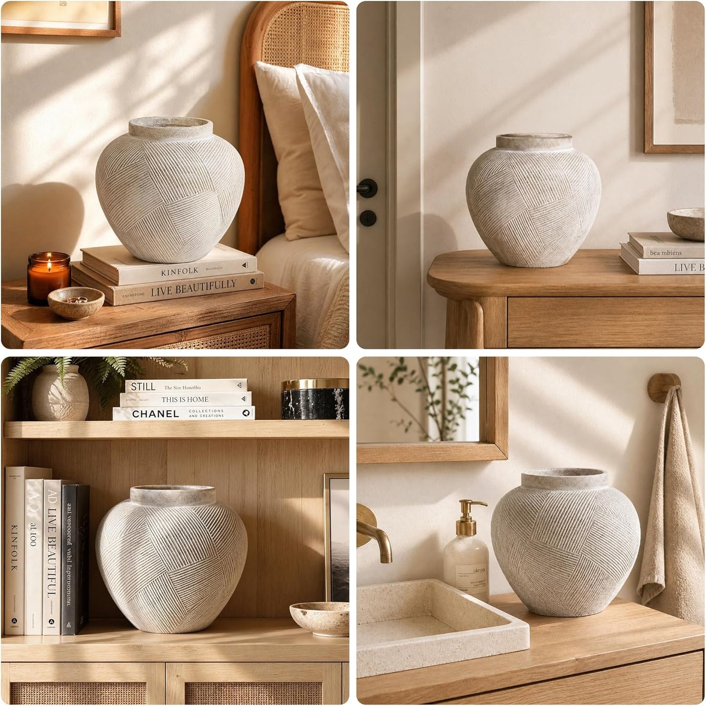 DREAMLOOM Ceramic Flower Vase, 9.3 inch Farmhouse Rustic Vintage Vases, Decorative Pottery Terracotta Vases for Home Decor, Living Room Dining Table Wedding Centerpieces