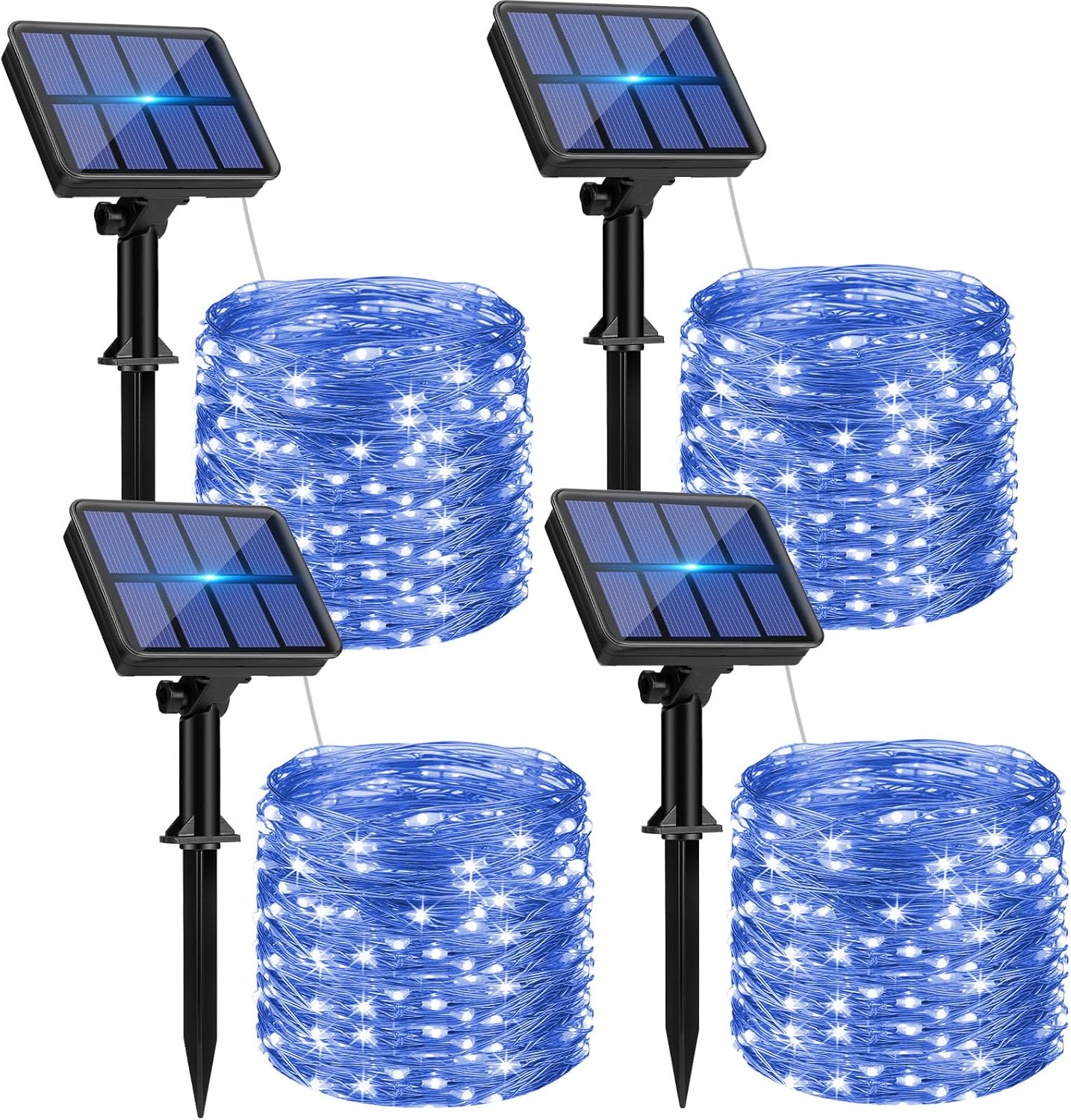 4 Pack Solar String Lights for Outside - 320LED 132FT Solar Fairy Lights Outdoor Waterproof 8 Modes, Copper Wire Solar Powered Twinkle Lights for Tree Garden Christmas Wedding Party Decor, Blue