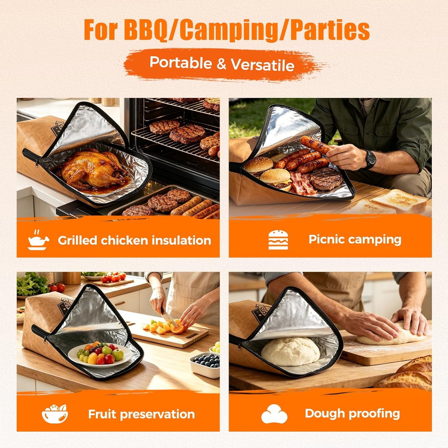 21in Insulated BBQ Blanket for Resting Meat, Heavy-Duty Meat Resting Bag with Wide Mouth for Briskets, Pork, Turkey, Moisture Retention - Smoker Accessories, BBQ Gifts for Men
