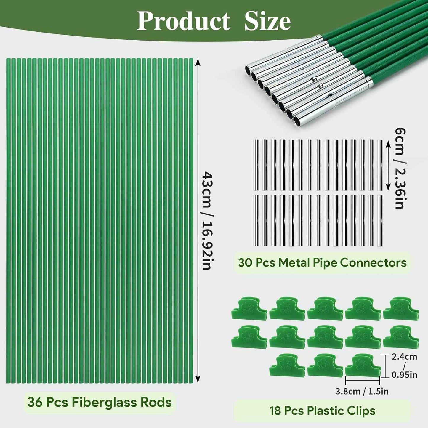 Garden Hoops for Raised Beds, 36 Pcs Greenhouse Hoops Grow Tunnel, Detachable Hoop House Frame for Greenhouse Support, Garden Netting, Plant Covers,18 Clips