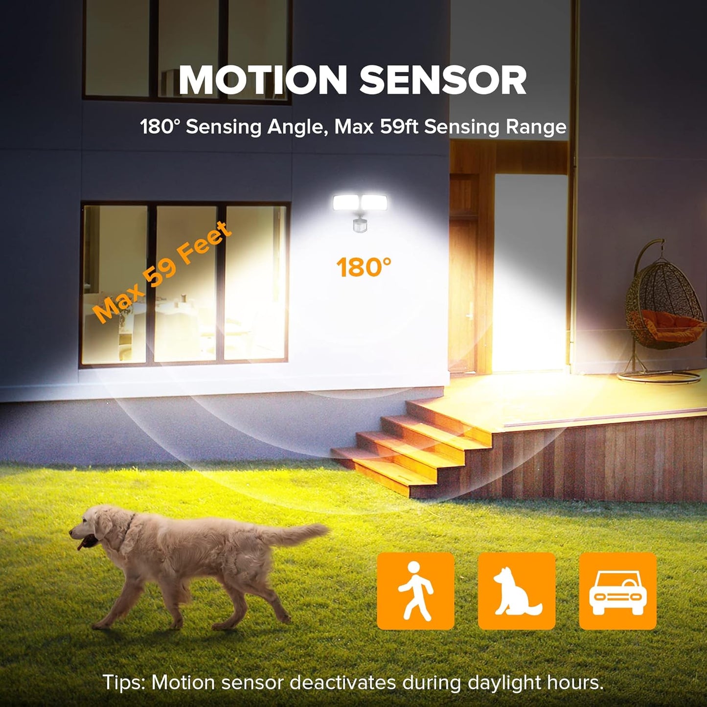 LUTEC 38W 3500 Lumen LED Motion Activated Integrated Dual-Head Floodlight Outdoor with Motion Sensor, 5000K Daylight, Dusk to Dawn, Exterior Security Wall Light for Patio, Garden, Yard(Black)