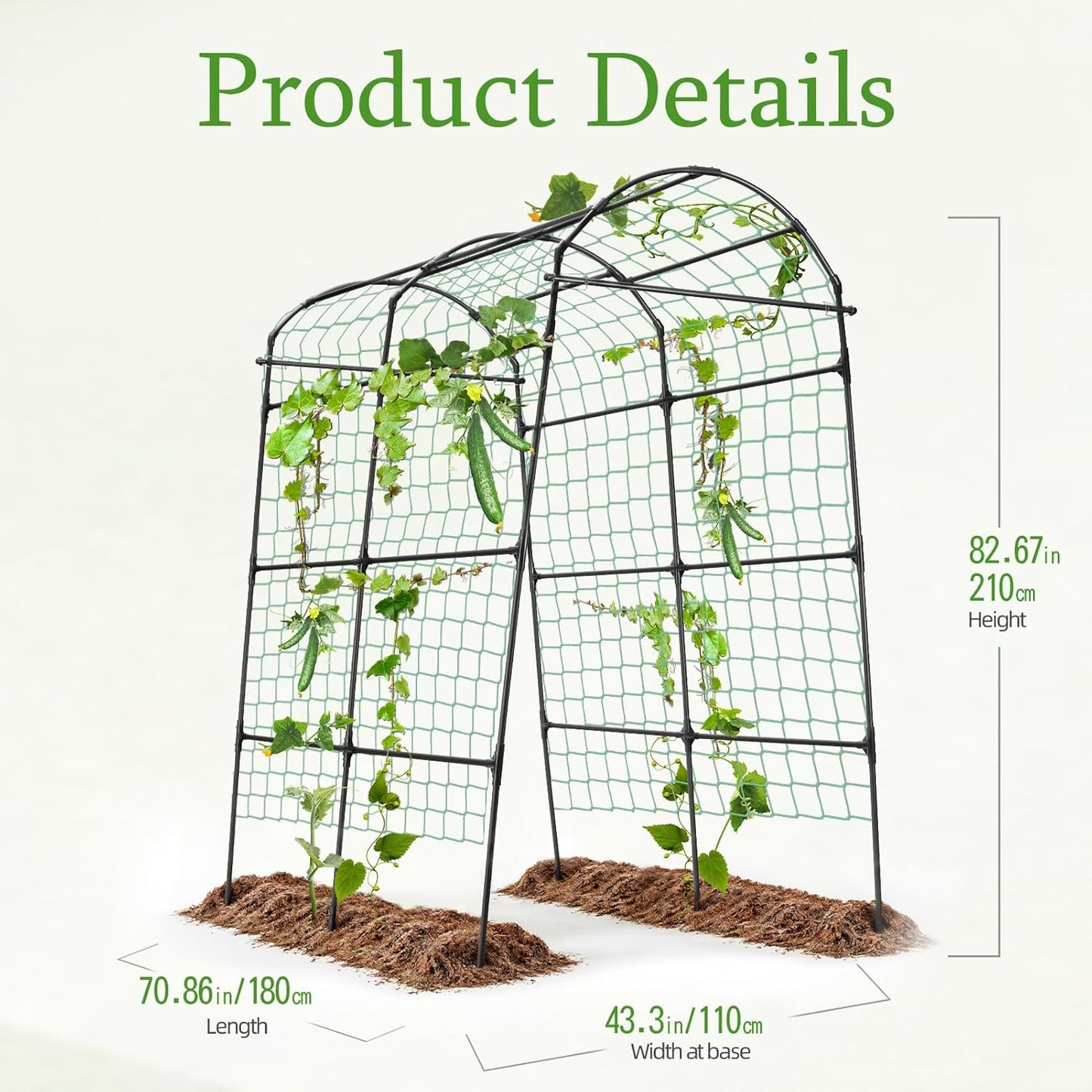 Garden Arch Arbor Trellis for Climbing Plants Outdoor, 7.8 ft Extra Tall Cucumber Trellis Raised Bed Climbing Vine Plant Support, Grape Vegetable Tomato Pumpkin Peas Bean, Black
