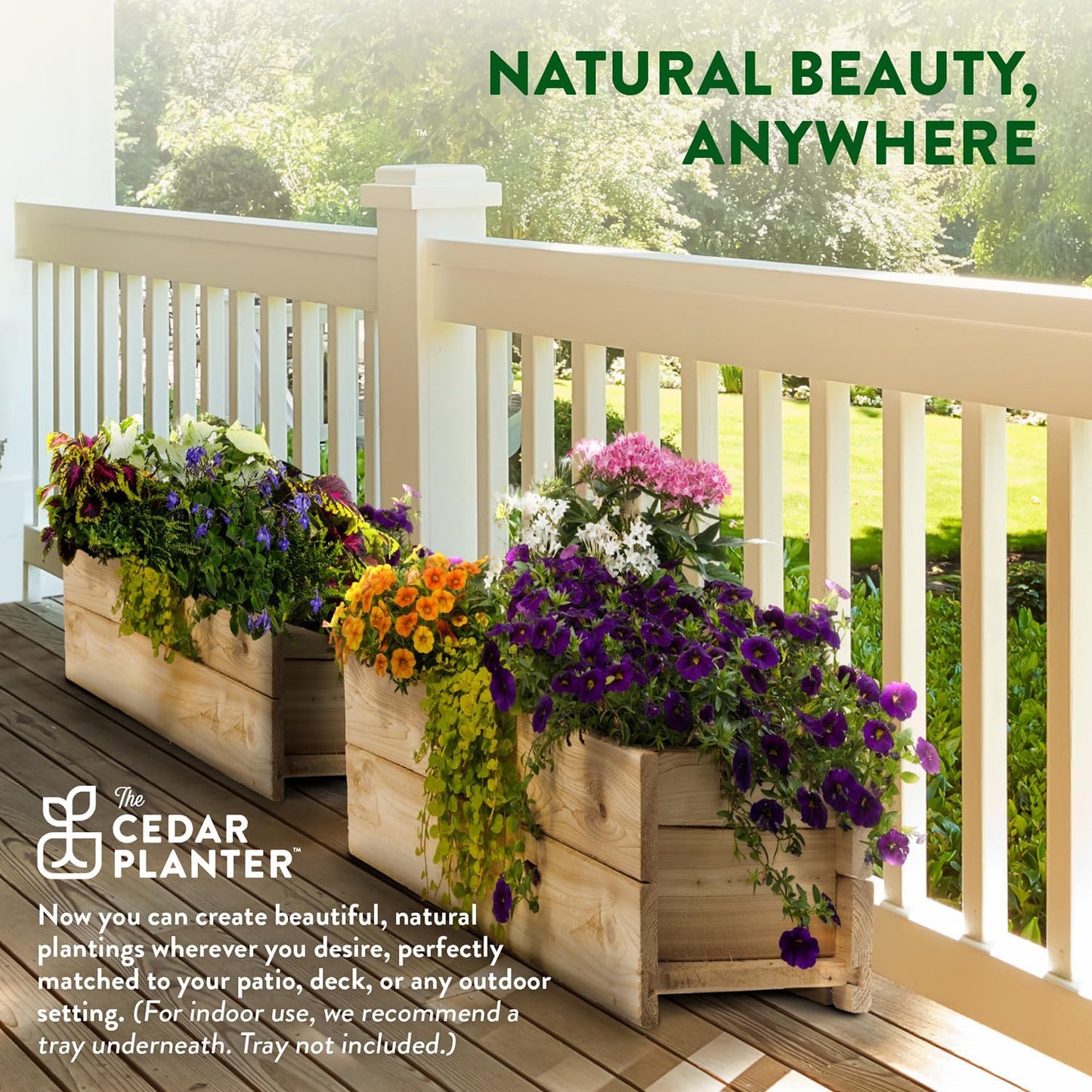 Greenes Fence Cedar Wood Planter Box with Wall Mount Brackets, 32" x 11" x 7" - Made in USA with North American Cedar