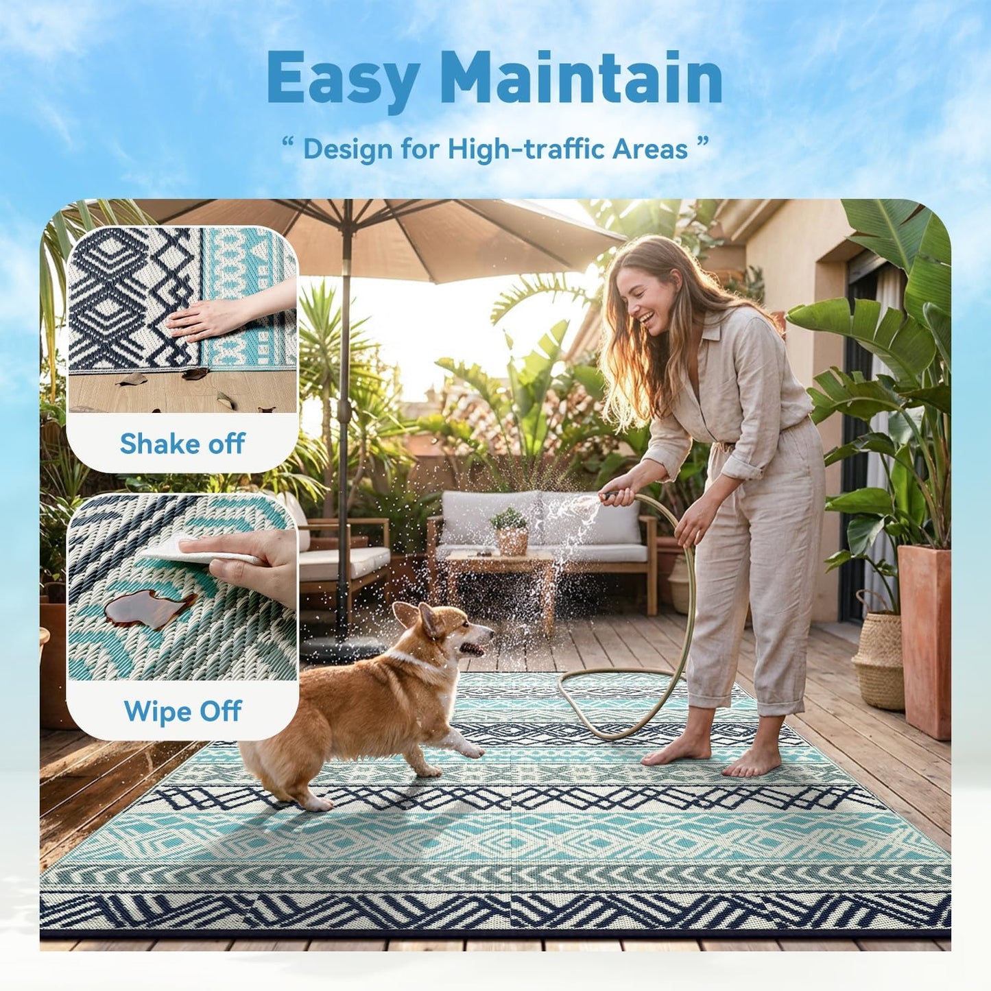 MontVoo Outdoor Rug Carpet 8x10 Waterproof-Patio Rug Mat Reversible RV Camping Rug Picnic Mat Plastic Straw Outside Rug for Balcony Porch Deck Beach-Boho Outdoor Area Rug for Patio Decor Colorful