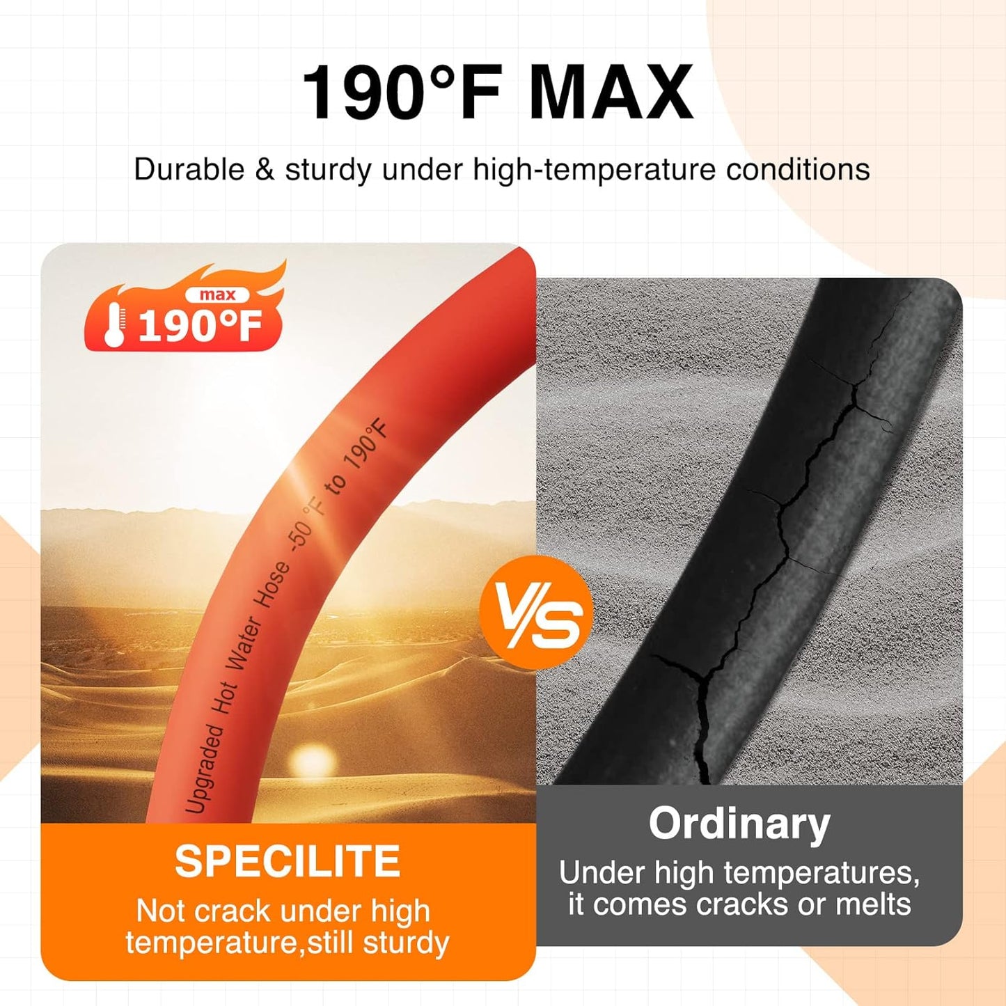 3/4" Hot/Cold Garden Water Hose 25 ft, -50℉-190℉,Flexible & Lightweight With 3/4" Brass Fittings for Yard, Outdoor, Farm, Red