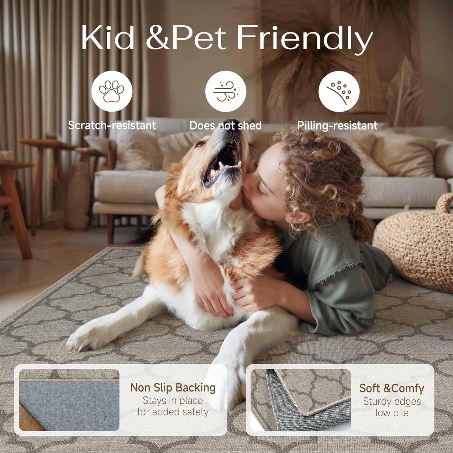 5x8 Indoor Outdoor Area Rug Washable Patio Rug Brown Non Slip High Traffic Waterproof Carpet for Living Room Bedroom Backyard Porch Camping RV Balcony Poolside