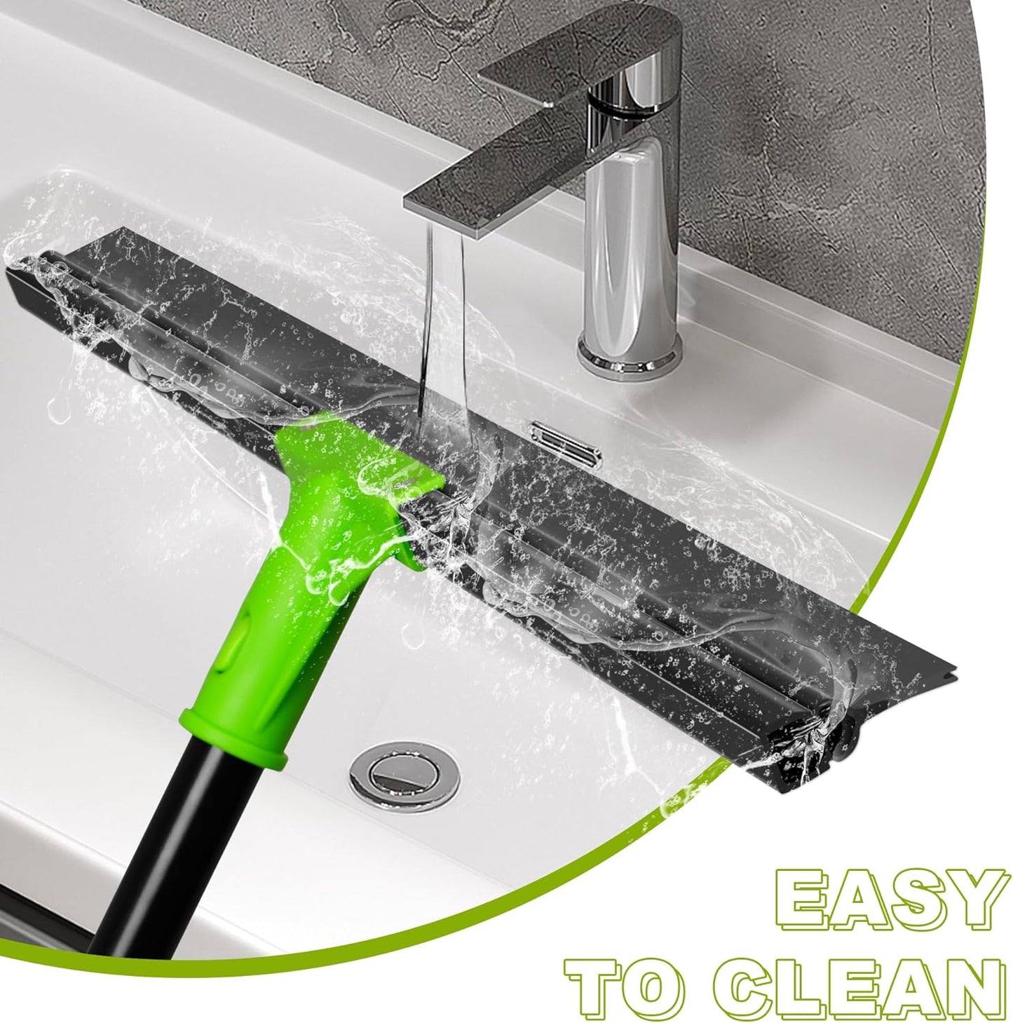 Rubber Floor Squeegee with 24” Heavy Duty Silicone Rubber Scraper Head and 60” Long Adjustable Handle, Shower Squeegees for Concrete Floor, on Multi-Surface Tile Glass Pool Garage Cleaning