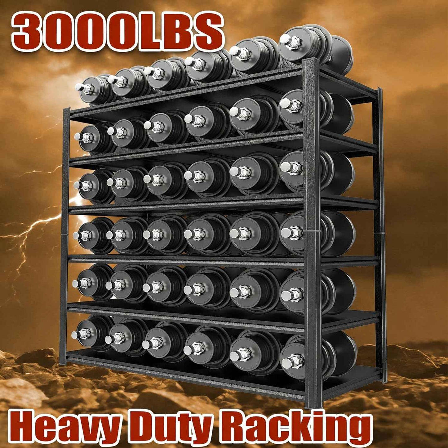 Garage Shelving Heavy Duty Storage Shelves 3000LBS 6-Tier Adjustable Metal Shelving Units Garage Storage Shelves for Warehouse, Industrial, Basement, Commercial, 78"H × 45"W × 19.6"D, Black