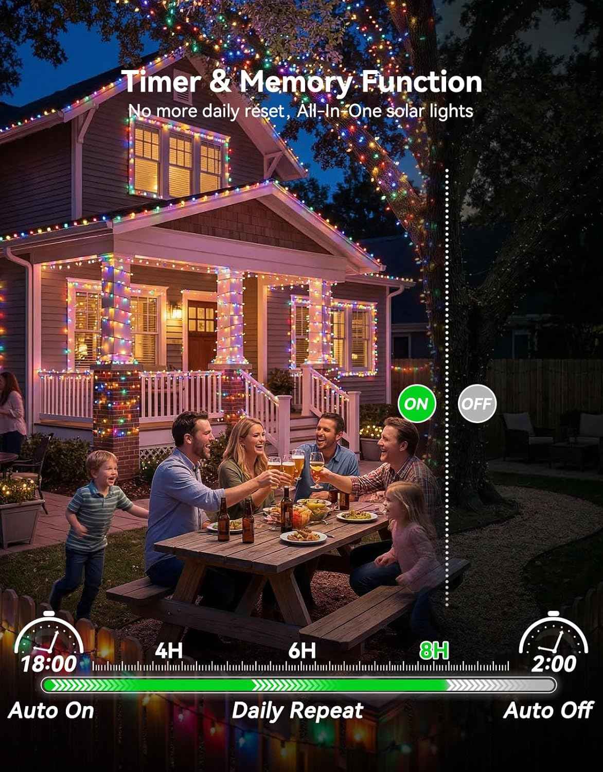 LitHome 34 Colors Solar String Lights Outdoor with Remote, 33FT 100 LED Solar & USB Powered Christmas String Lights, Waterproof Color Changing Light for Garden Patio Yard Tree Fence Decor