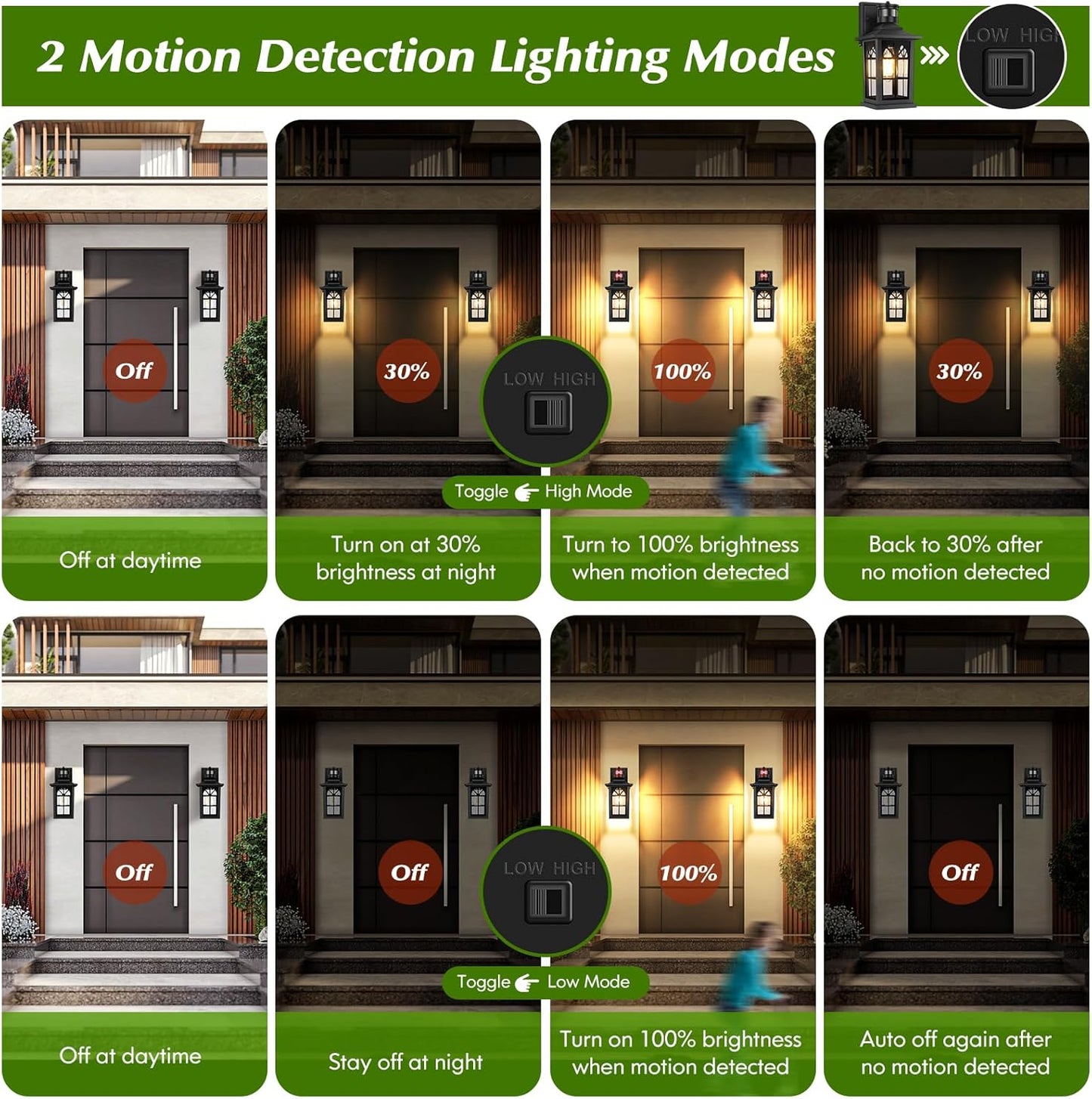 Motion Sensor Outdoor Light Fixture, Dusk to Dawn Porch Light Outdoor Wall Sconce Lantern, Aluminum Exterior Lighting Fixture Wall Mount, 3 Lighting Modes Outside Lights for House Front Door Garage