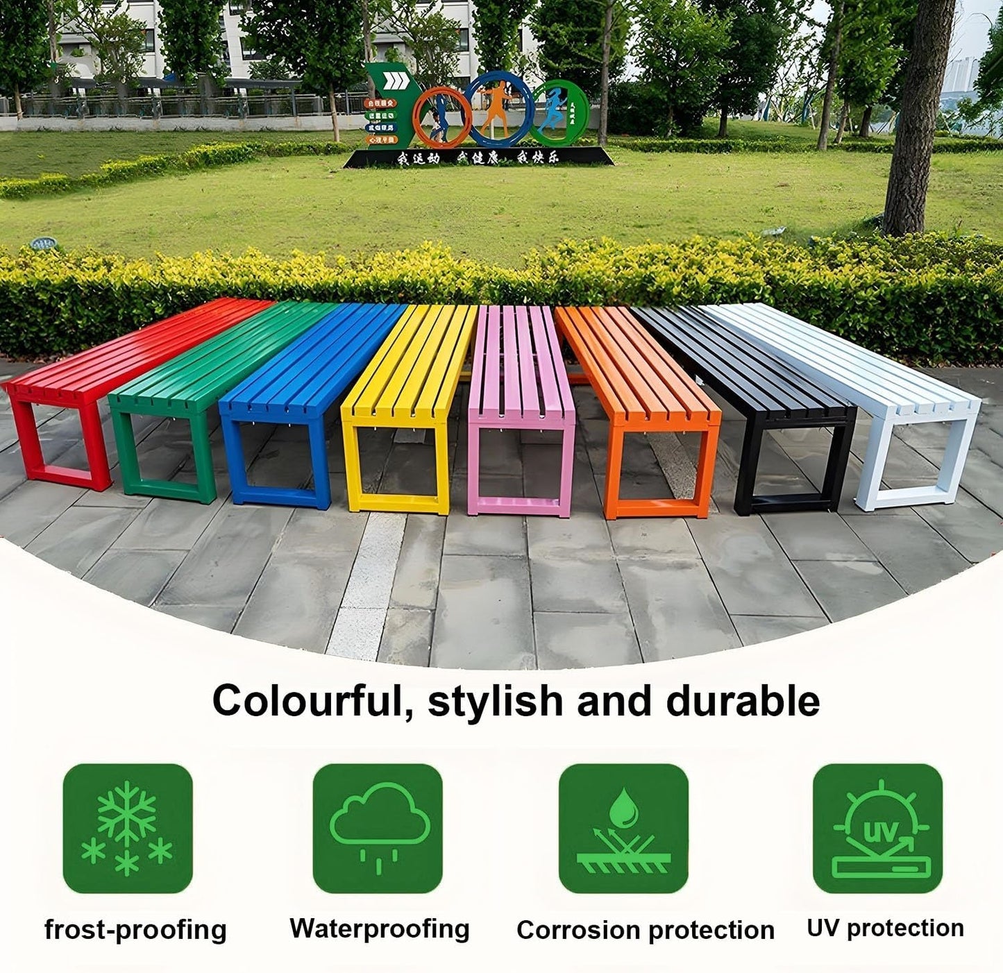 Weatherproof Metal Dining Bench, Outdoor Bench Backless Patio Bench 2-Person Farmhouse Bench Garden Bench for Kitchen, Living Room, Entryway(Blue,5.9ft)