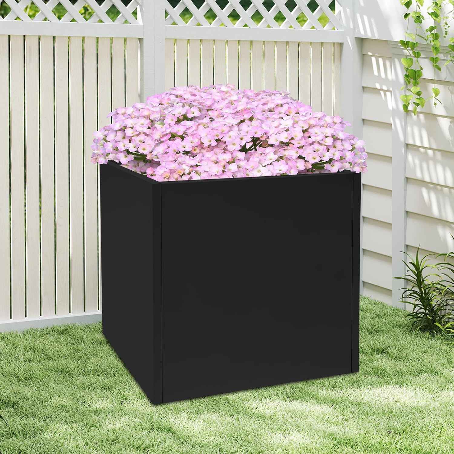 Cube Metal Planter for Porch, Large Square Planter for Indoor & Outdoor Patio/Garden/Backyard, Durable Modern Décor for Tall Plants, Trees, Flowers, 26" x 26" x 26"