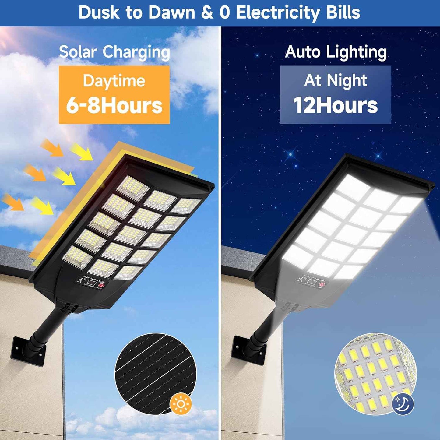 Solar Lights Outdoor Waterproof, 6500K Dusk to Dawn Solar Street Light Motion Sensor with Remote, LED Security Flood Light for Outside Garden Yard Path, Oudoor Parking Lot Lights, 4PACK