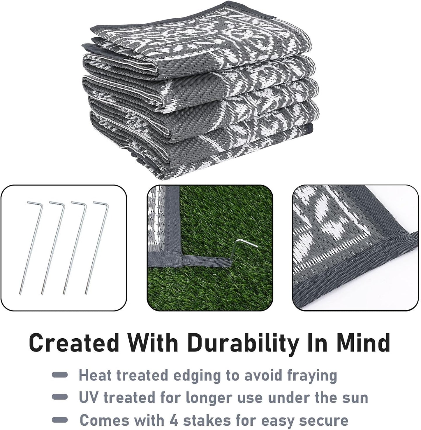 HiiARug Outdoor Rugs 9'x12' for Patios Waterproof RV Mats Camping Rug Outdoor Area Rug Lightweight Portable Outdoor Plastic Straw Rug for Patio, RV, Camping, Balcony, Beach