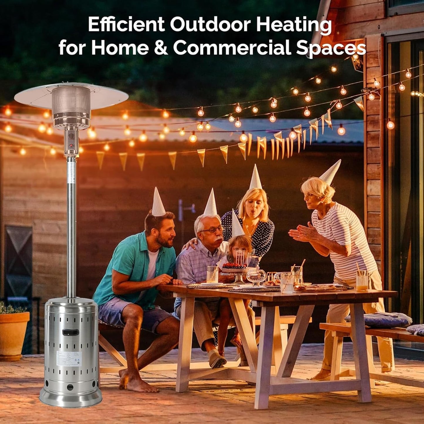 48,000 BTU Patio Heater for Outdoor Use with Wheels and Cover, Outdoor Stainless Steel Burner for Garden Commercial Residential, High Power Propane Heater, Triple Protection System