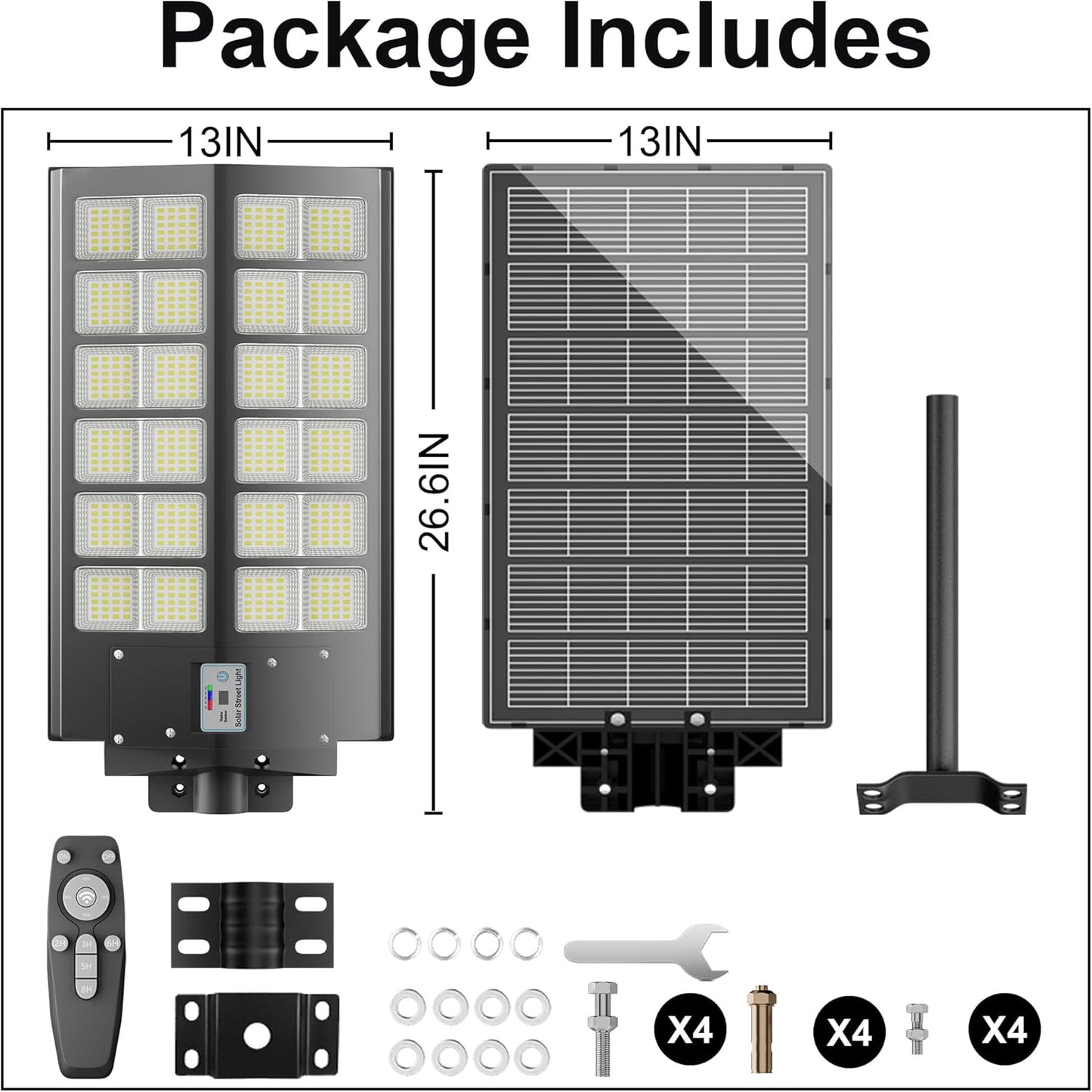 Solar Street Lights Outdoor Waterproof 9000W - LED Solar Powered Street Light Dusk to Dawn with Motion Sensor, Heavy Duty Large Outdoor Solar Lights for Parking Lot/Garden/Yard/Pathway Lighting