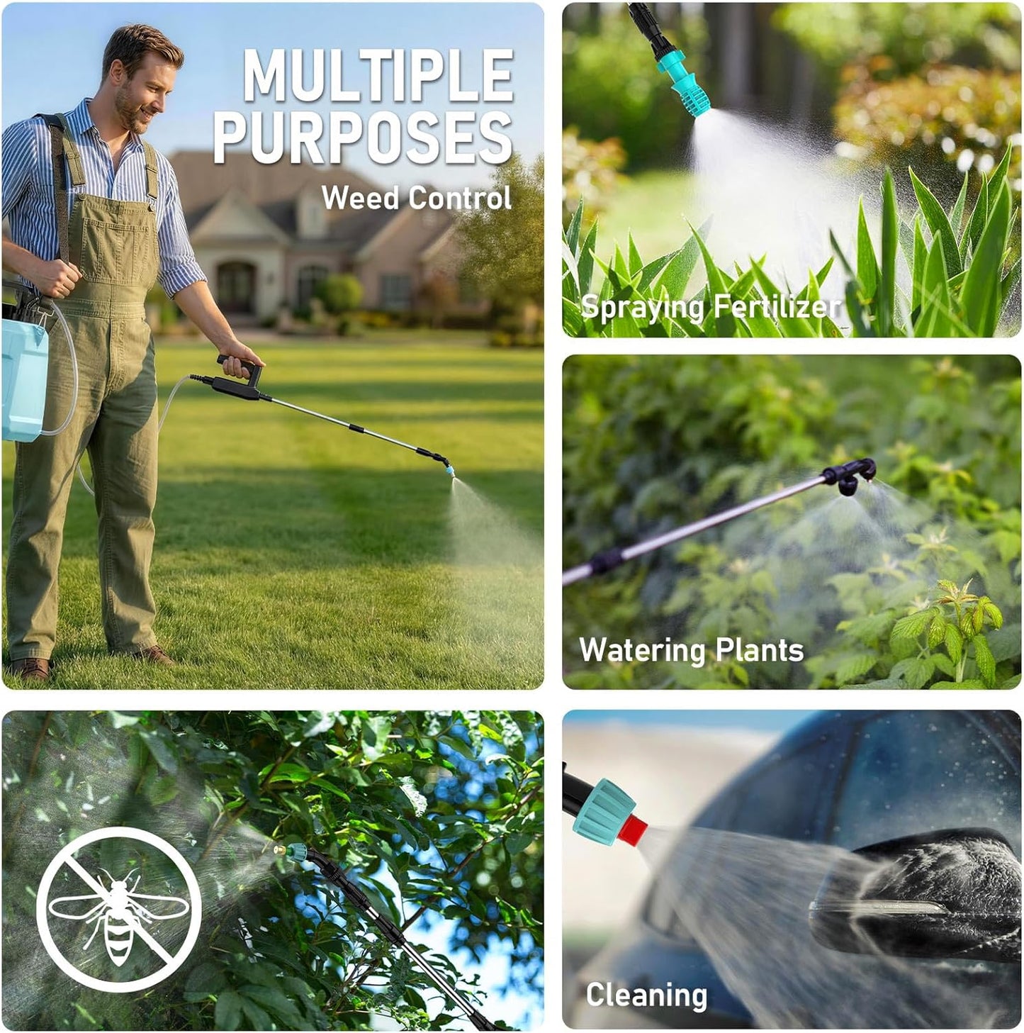 DEGGE Battery Powered Sprayer 2 Gallon, 7.4V Powerful Electric Pump Sprayer, Weed Killer Sprayers with Rechargeable Handle & 5 Mist Nozzles & Retractable Wand & Adjustable Strap for Lawn, Garden, Yard