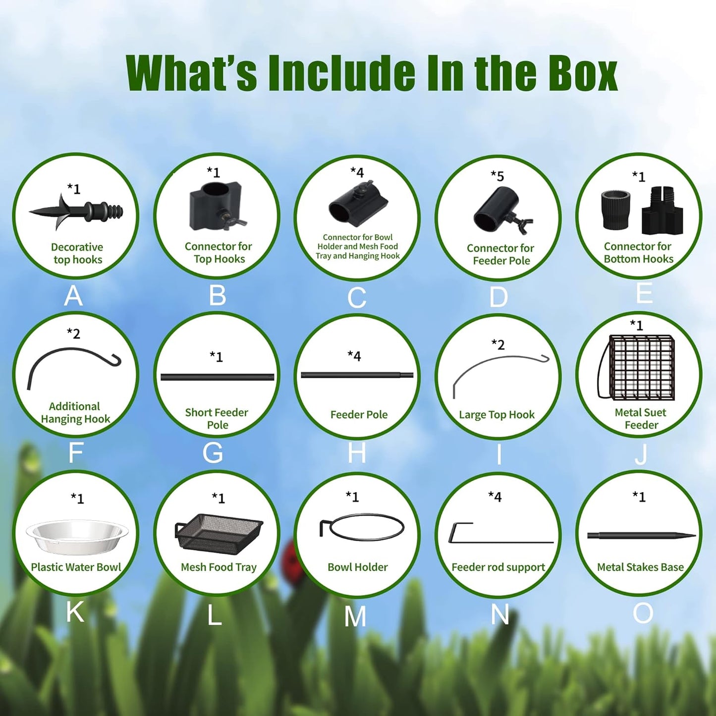 yosager Premium Bird Feeding Station Kit, 90" x 23" Birds Feeder Pole, Planter Hanger, Multi Feeder Hanging Kit with Metal Suet and Bath for Bird Watching, Attracting Wild Birds