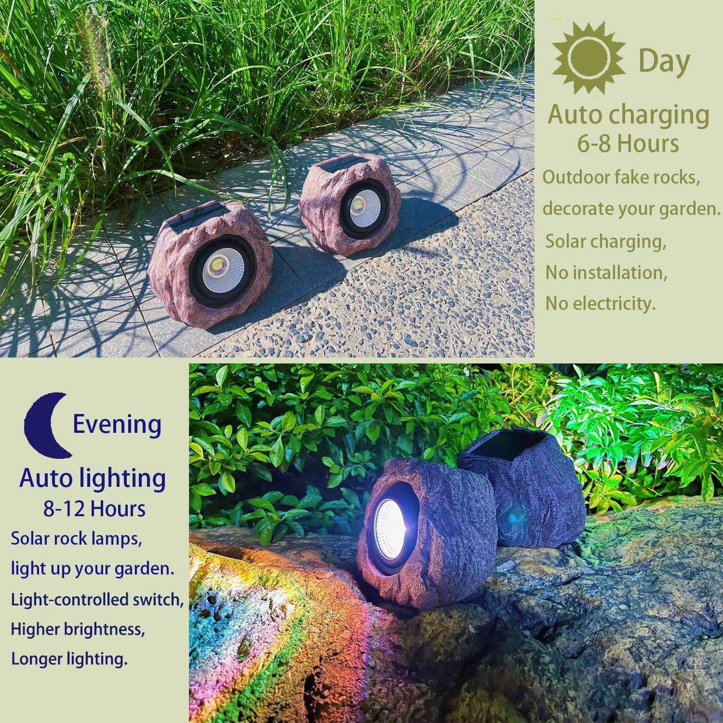 Solar Rock Lights Outdoor Waterproof, 4 Pack LED Colored Garden Rock Solar Light, Stone Statue Bright Solar Spot Light for Path, Yard, Patio, Lawn, Porch, Yard Decor.