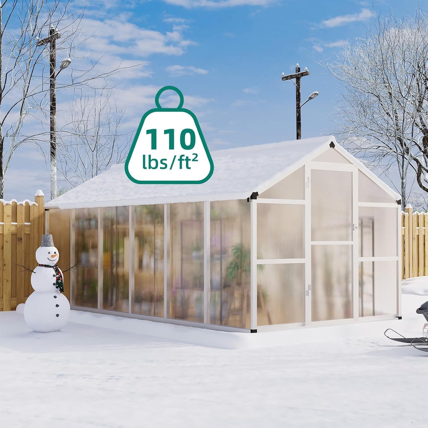 8x12 FT Greenhouse - Large Aluminum Greenhouses for Outdoors, Heavy Duty Polycarbonate Greenhouse with Roof Vent&Ground Nails, Walk-in Green Houses for Garden, Backyard, Patio, Easy Assembly