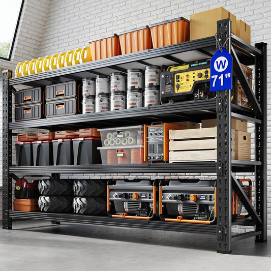 Yizosh 71" W Metal Garage Storage Shelves,5000LBS Heavy Duty 4-Shelf Adjustable Steel Organization Shelving,Utility Rack Shelf,71" W x 24" D x 69" H for Basement,Warehouse,Industrial