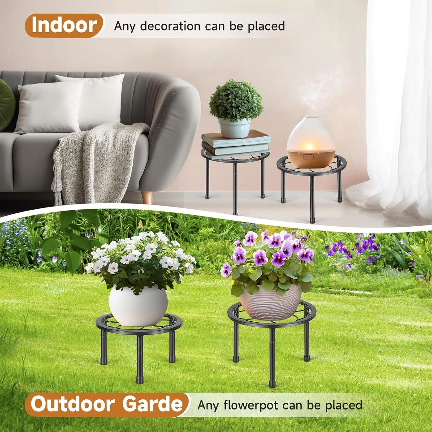 5 Pack Metal Plant Stand, Anti-Rust Iron Plant Stands for Indoor and Outdoor, Heavy Duty Flower Pot Stands for Multiple Plant, Black Potted Plant Holder for Garden Home (5 Pack Black)
