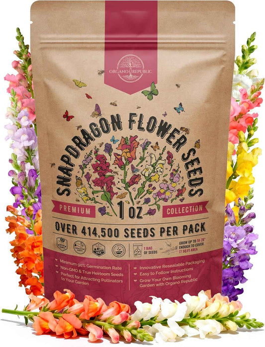 Snapdragon Flower Seeds Pack 1 oz - Over 414,500 Non-GMO Heirloom Snapdragon Seeds for Planting Indoor & Outdoor Gardening, Flower Seed for Home and Garden in Individual Packet, Floral Perennial Mix