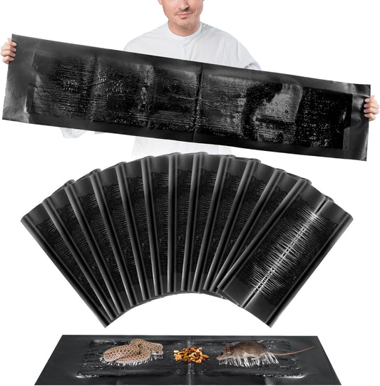 12 Pack 47 x 11 Mouse Glue Traps, Large Super Sticky Rat Glue Traps, Anti Slip and Pet Friendly, Peanut Scented Mice Sticky Board That Work for Home Indoor Outdoor Restaurant Kitchen Office