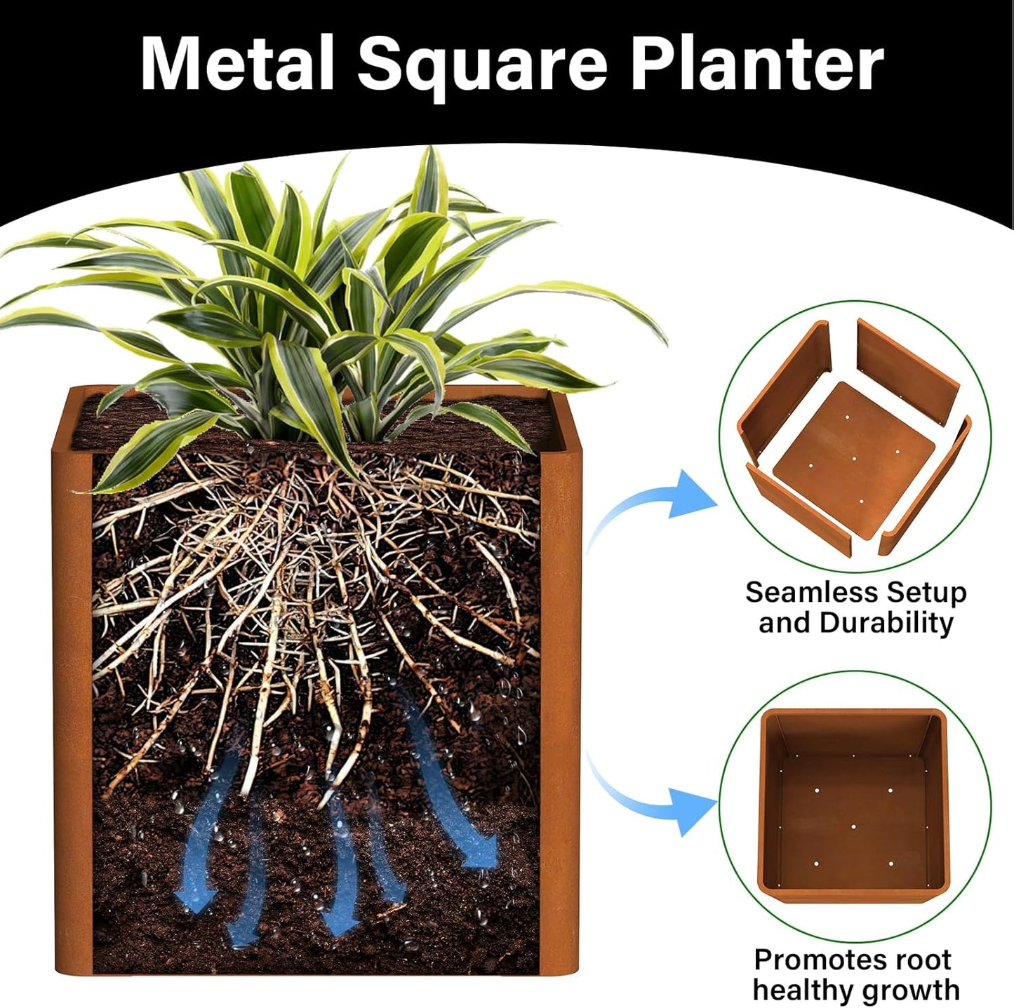 Corten Steel Planter Box 26" L x 26" W x 26" H,Large Metal Square Planter for Outdoor Plants,Metal Cube Flower Pot with Drainage Hole for Porch Hotel Patio Yard