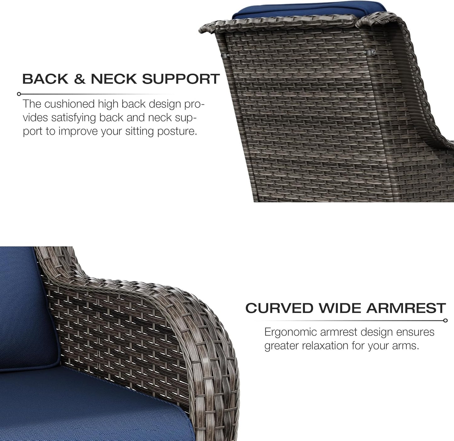 Joyside Outdoor Swivel Rocker Patio Chairs Set of 2 and Matching Side Table - 3 Piece Wicker Patio Bistro Set with Premium & Soft Fabric Cushions(Mixed Grey/Blue)