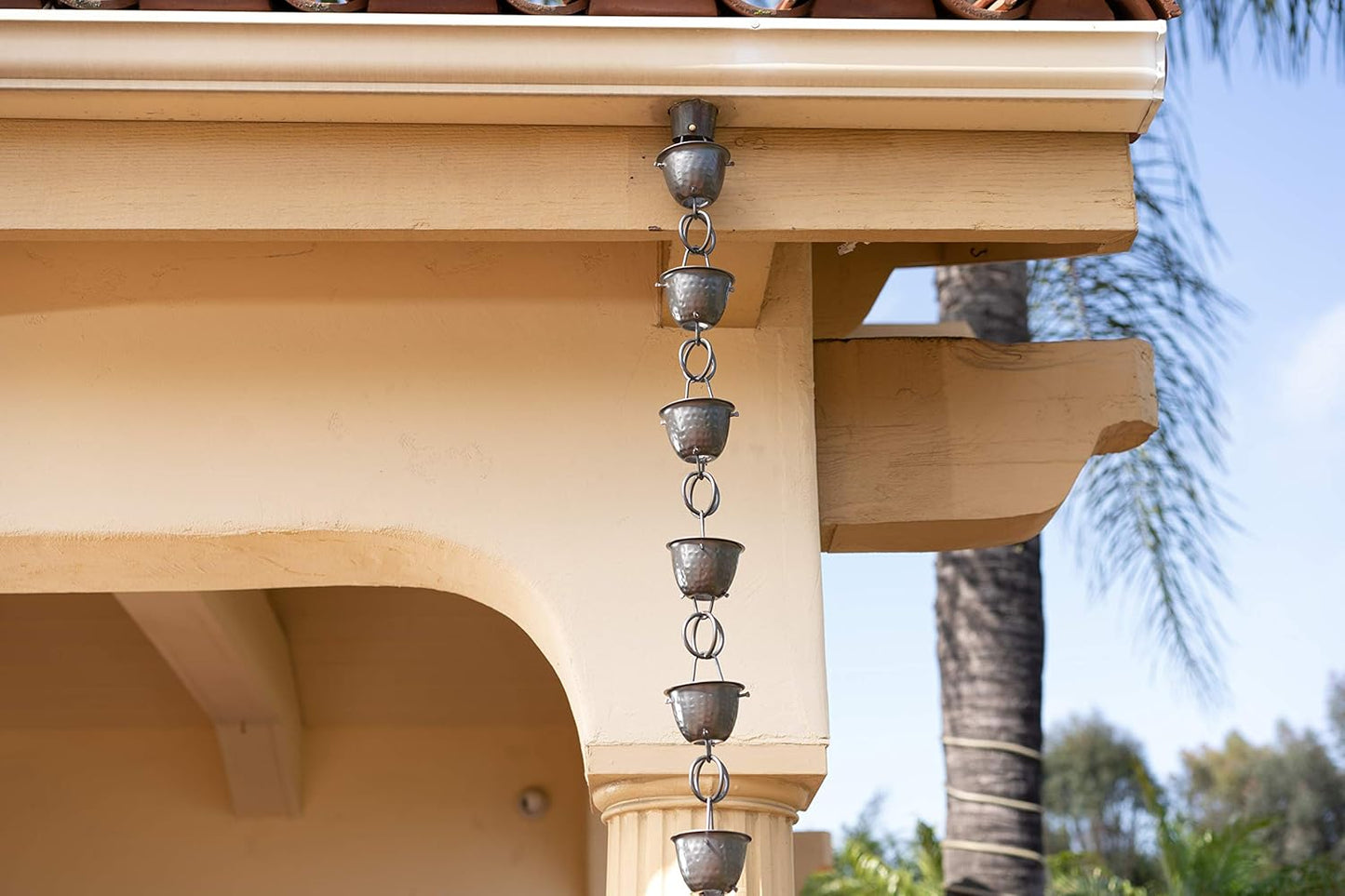 Monarch Rain Chains Aluminum Hammered Cup Rain Chain, 8.5 ft Pewter Powder Coated Aluminum Decorative Rain Catcher Chain for Gutters, Pewter Aluminum Rain Gutter Replacement Downspout