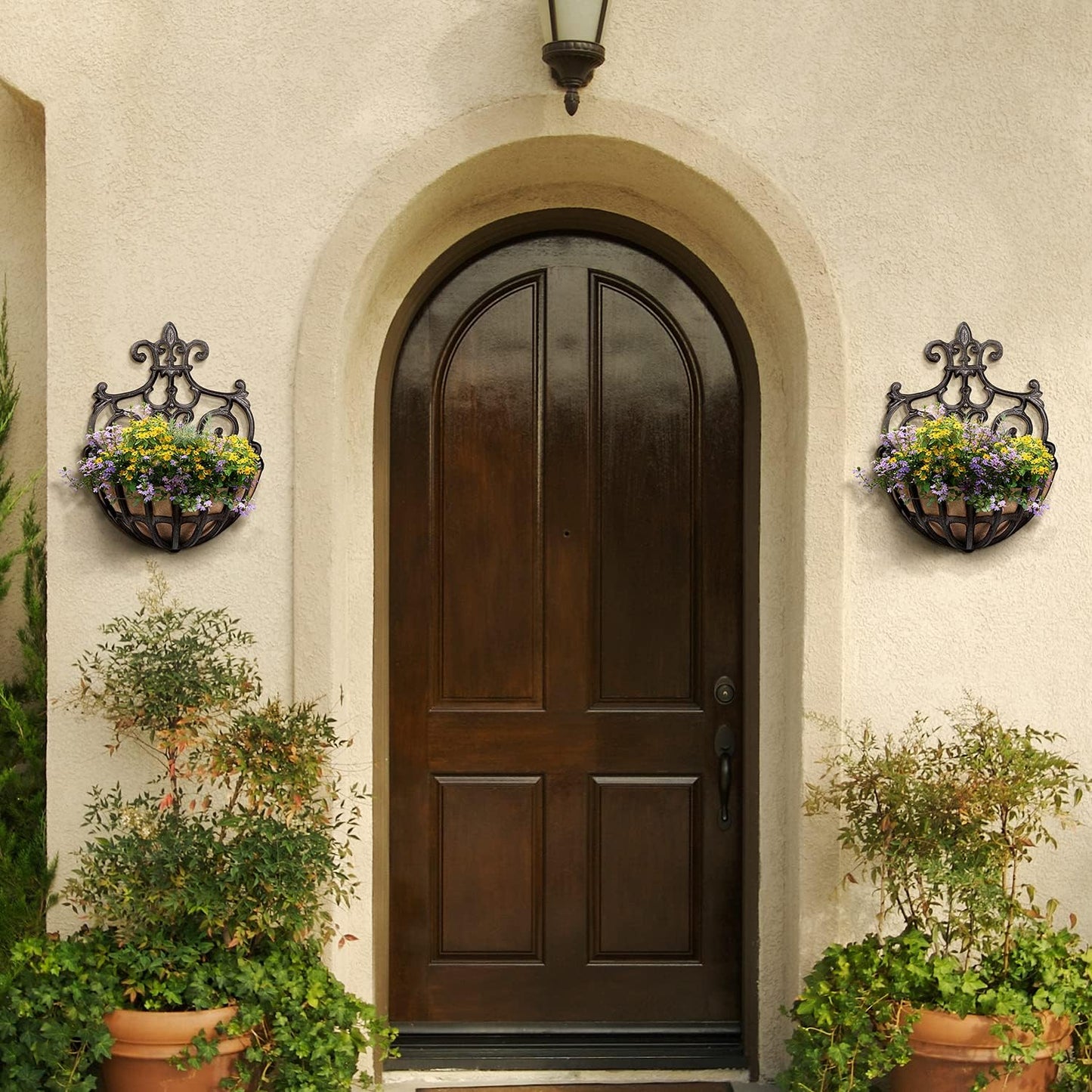 Sungmor 4 Pack Cast Iron Wall Planter Basket - Indoor Outdoor Wall Mounted Flower Pot Holder - Metal Hanging Planter Basket - Wall Decor Succulent Air Plants Container