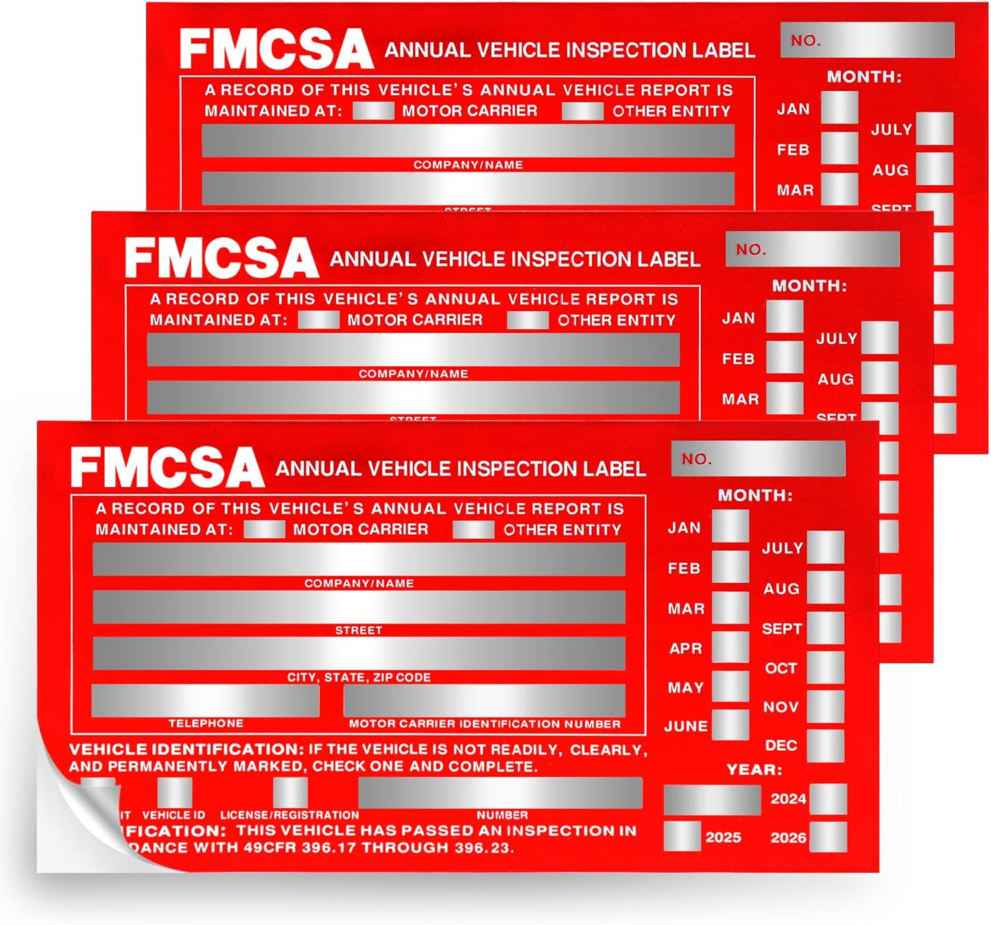 25Pack Inspection Forms and Stickers，Annual Vehicle Inspection Report，Annual Inspection Sticker，3-Ply Carbonless Form，Permanent Aluminum Adhesive Decals